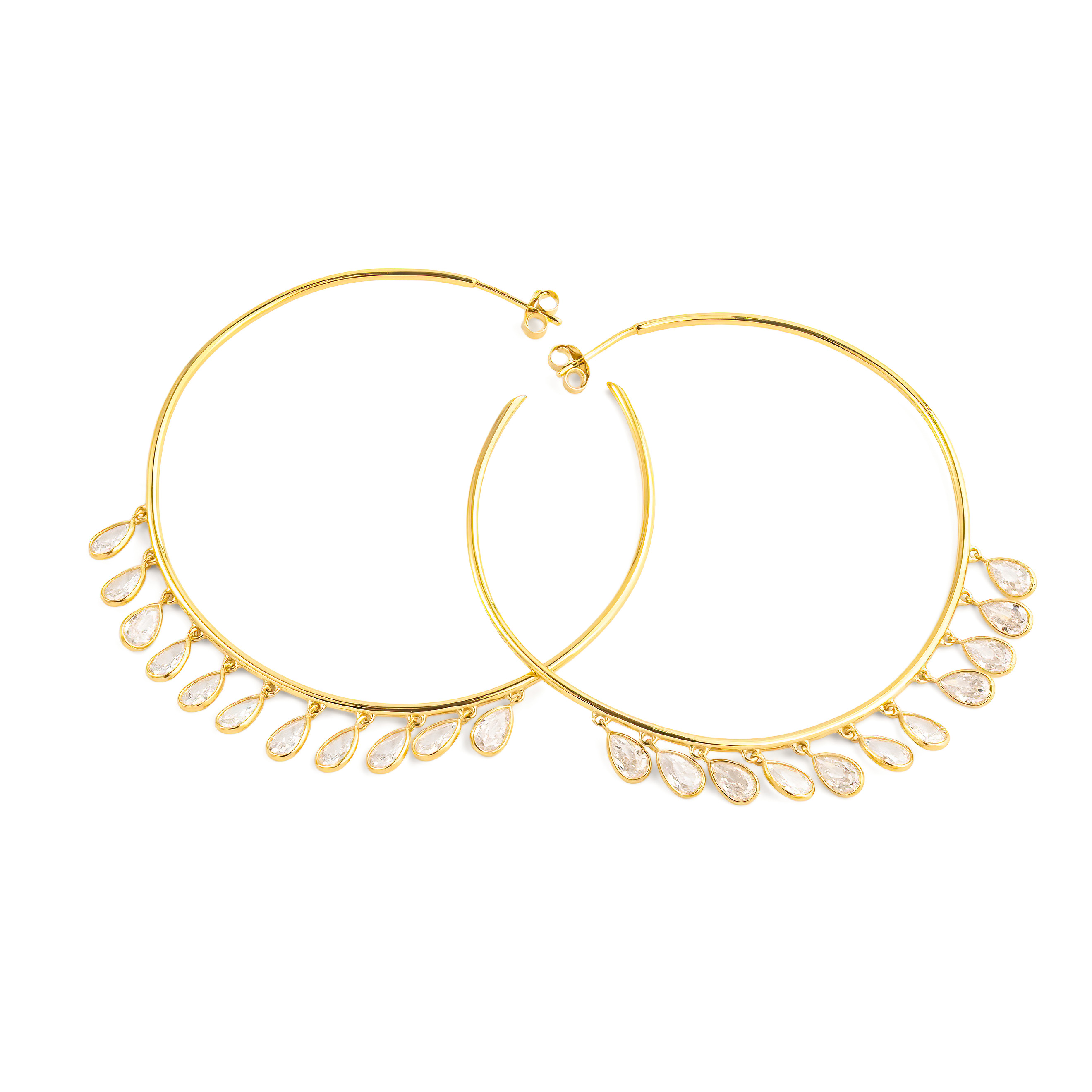 Gold-plated Ring Earrings with Pear Caste Pendants