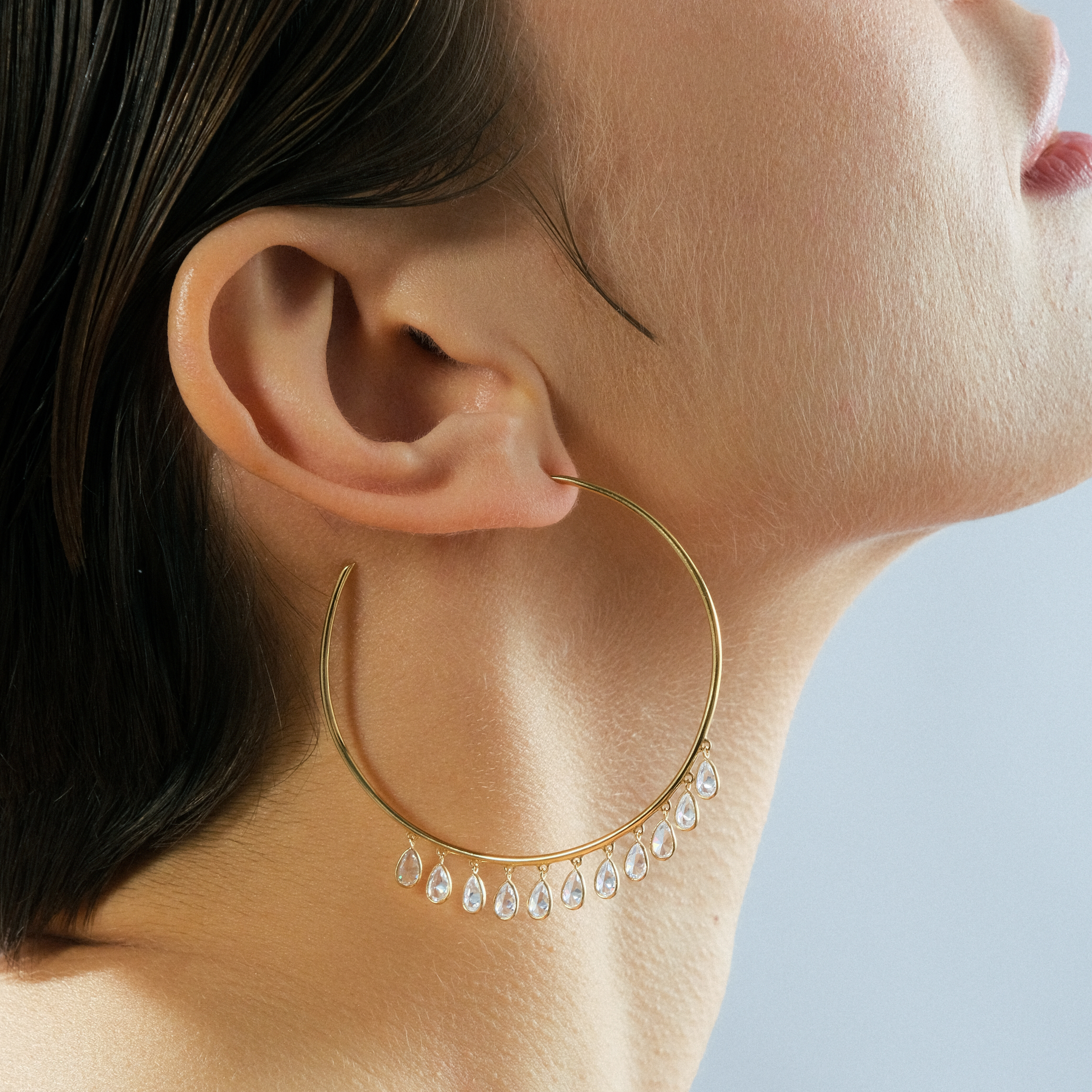 Gold-plated Ring Earrings with Pear Caste Pendants