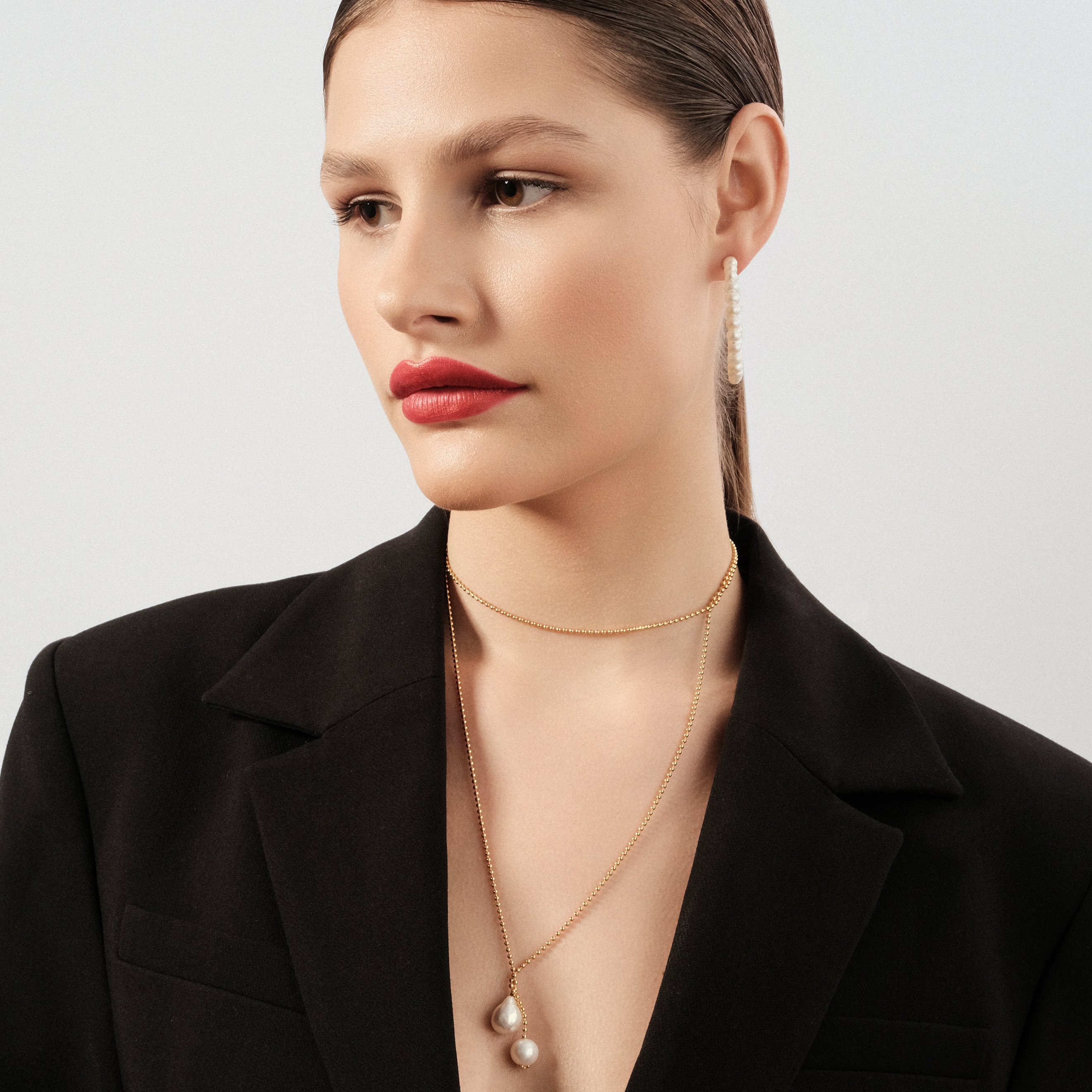Gloss Hoop Earrings with Pearls