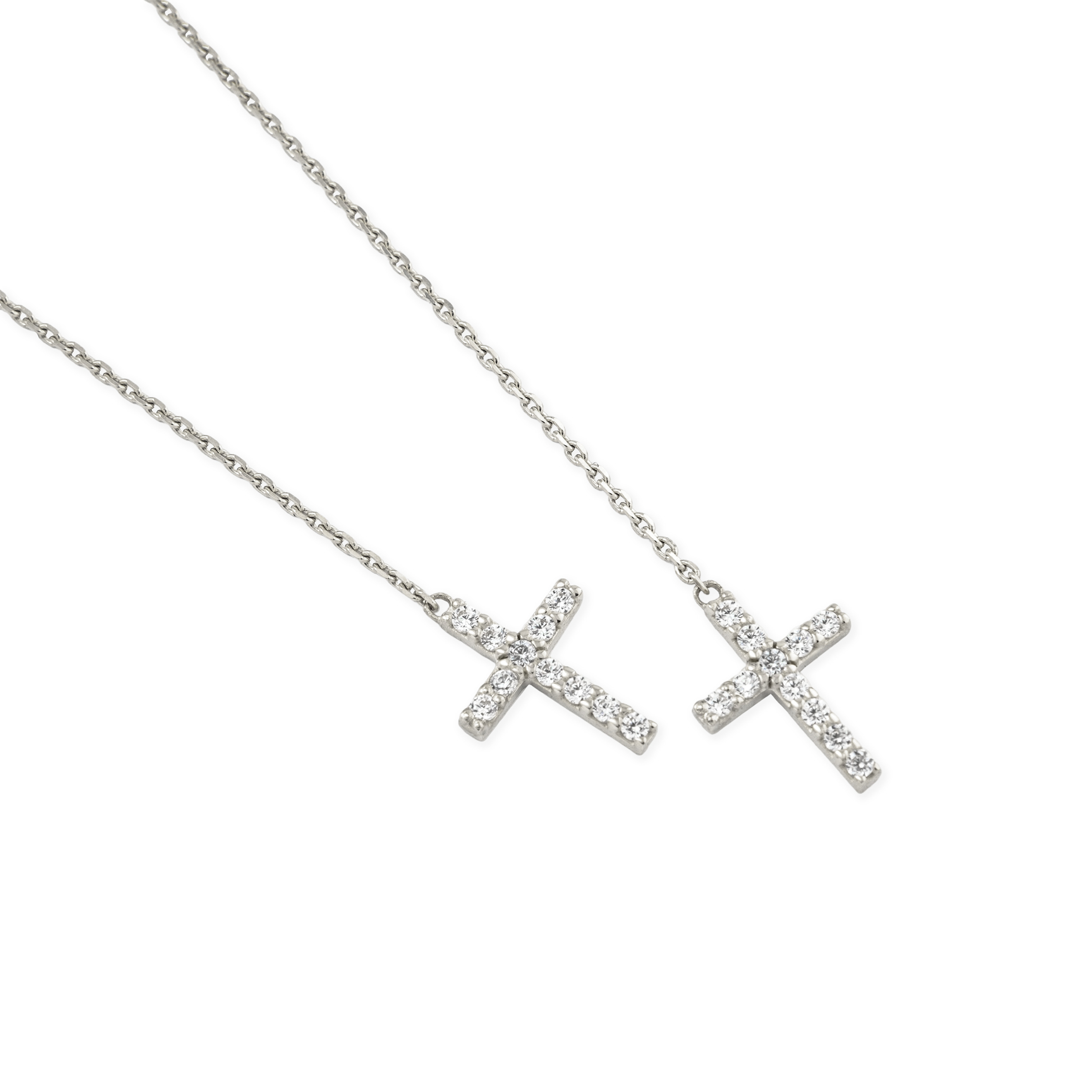 Broach earrings with a cross pendant sprinkled with white gold