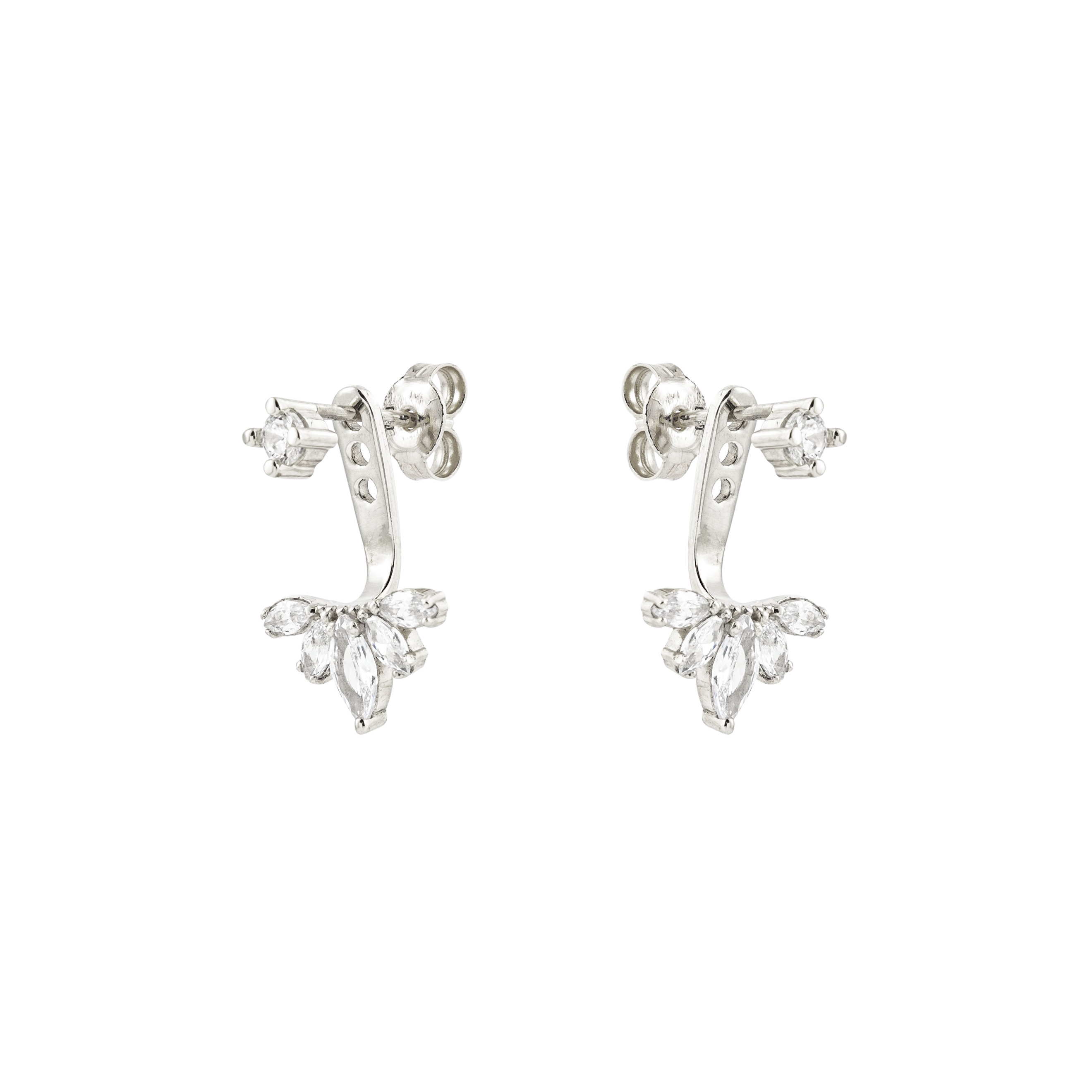 White gold jacket earrings "Fan"