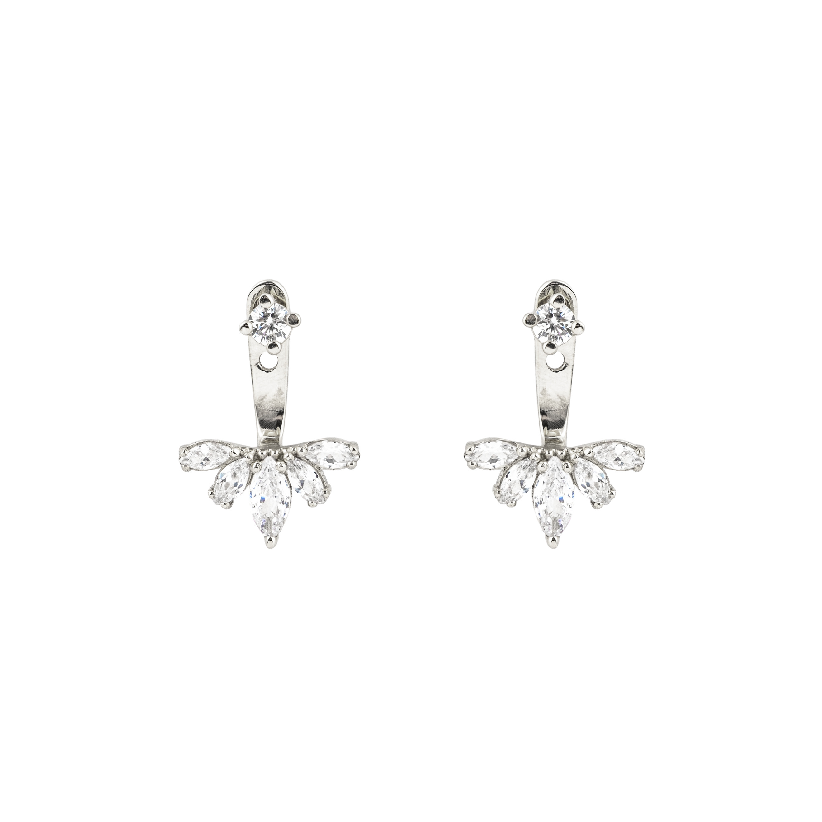 White gold jacket earrings "Fan"