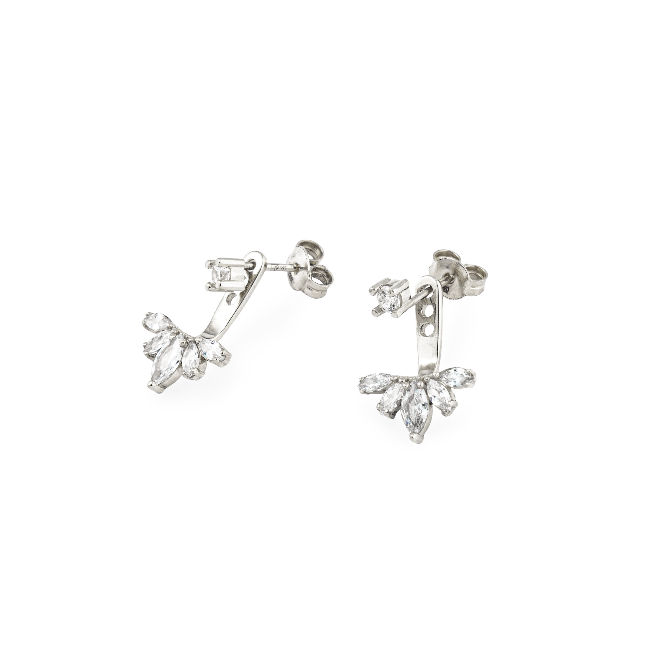 White gold jacket earrings "Fan"