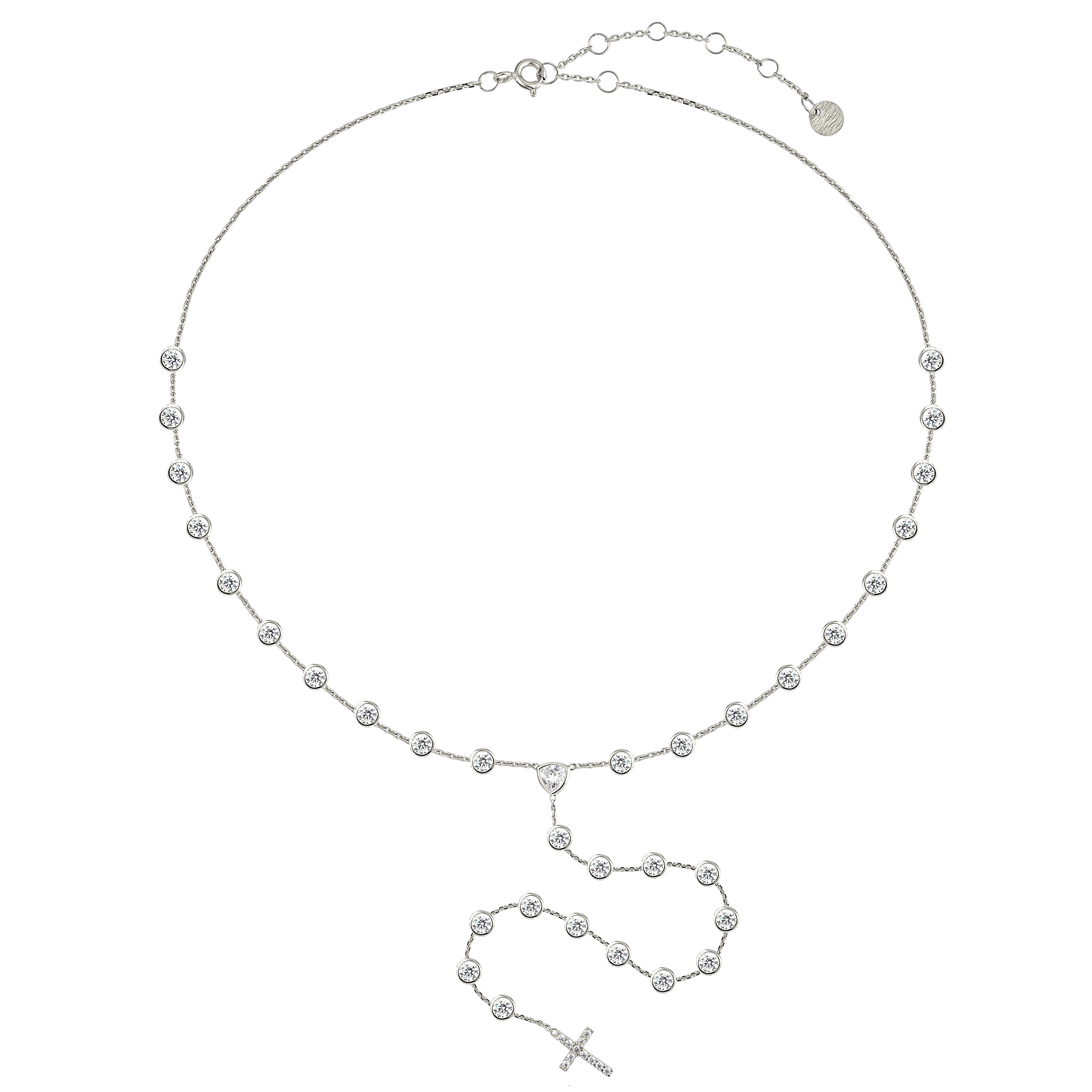 Sautoir with circles from the middle with a connection through a triangular caste of white gold