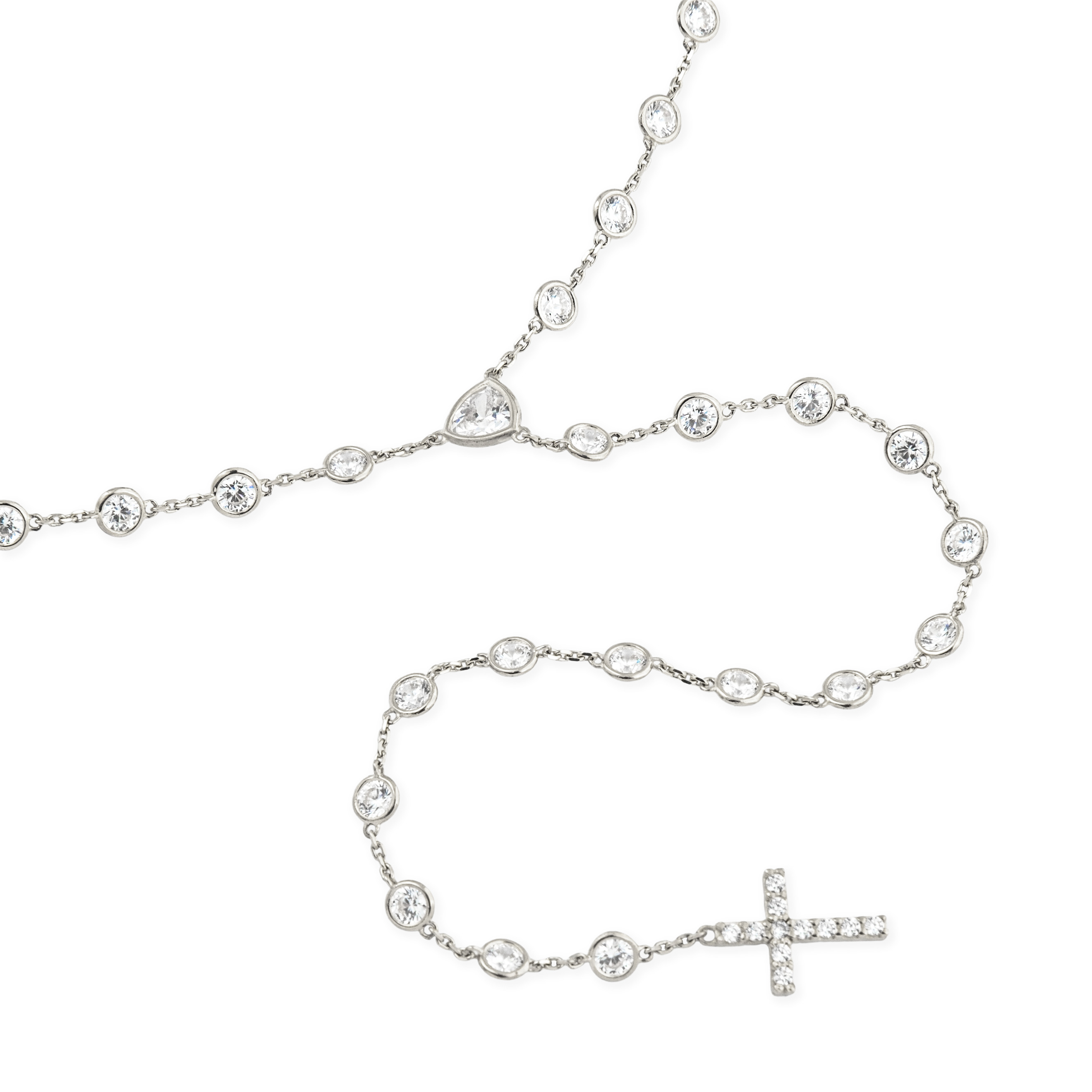 Sautoir with circles from the middle with a connection through a triangular caste of white gold
