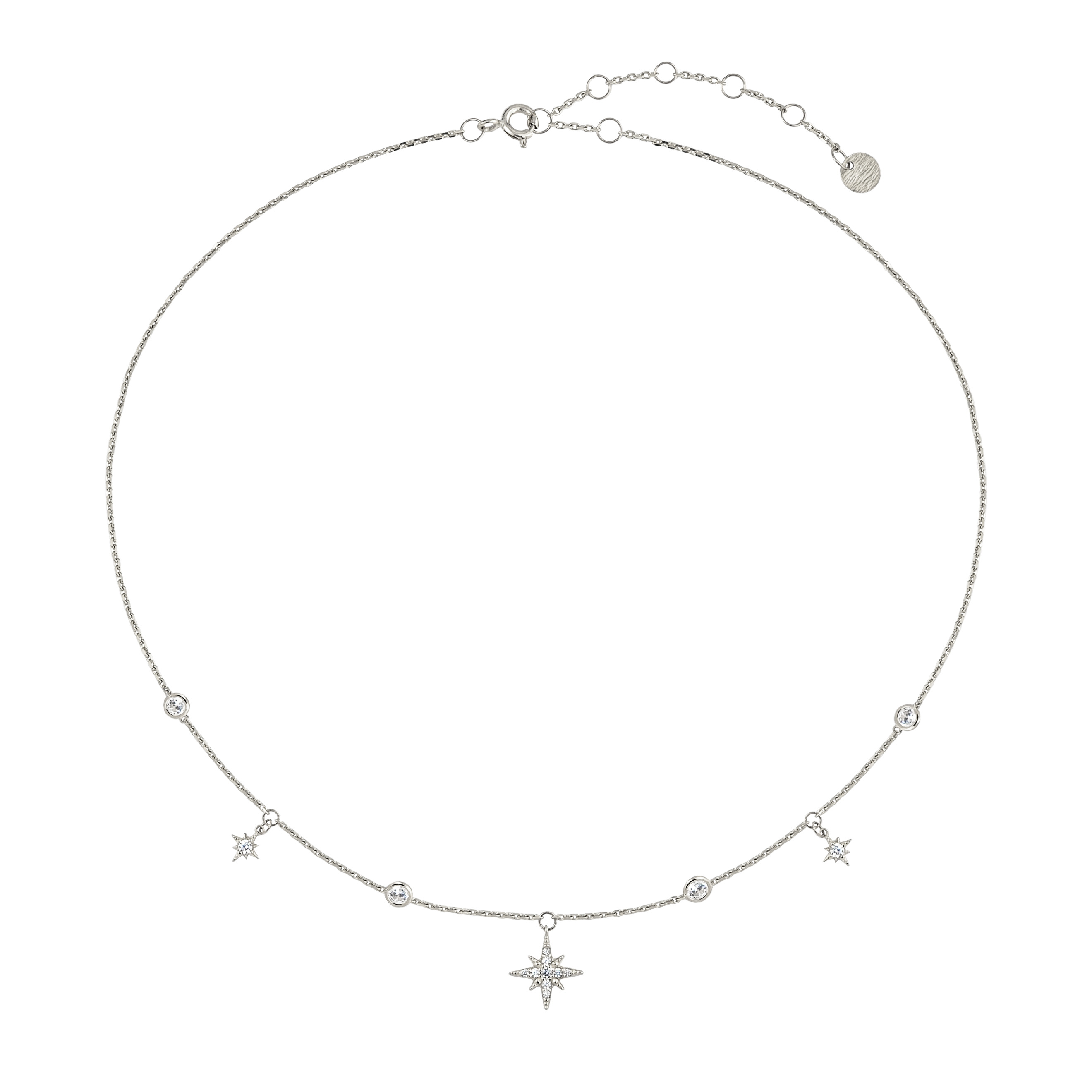 Choker with large and small stars in white gold