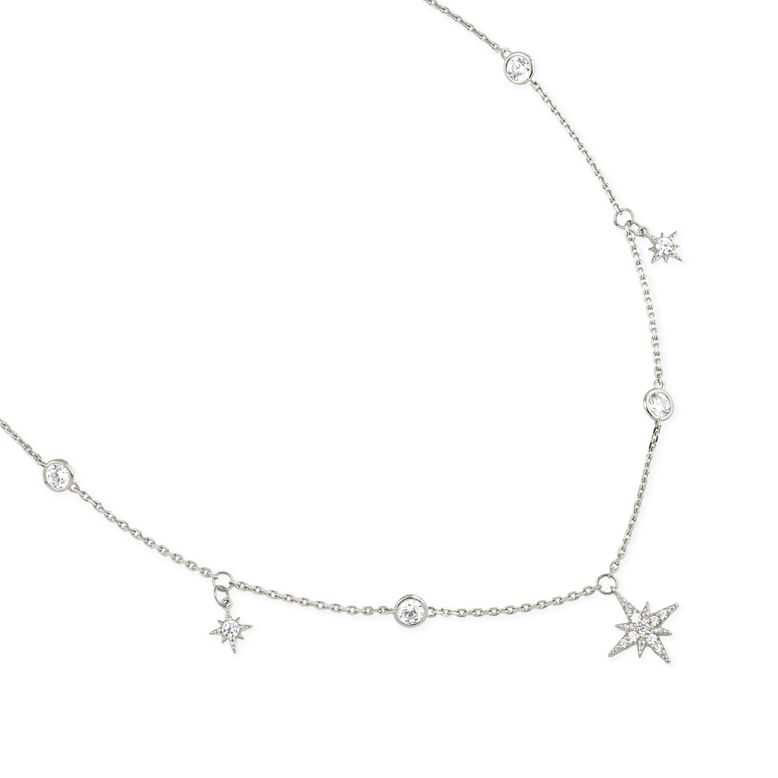Choker with large and small stars in white gold