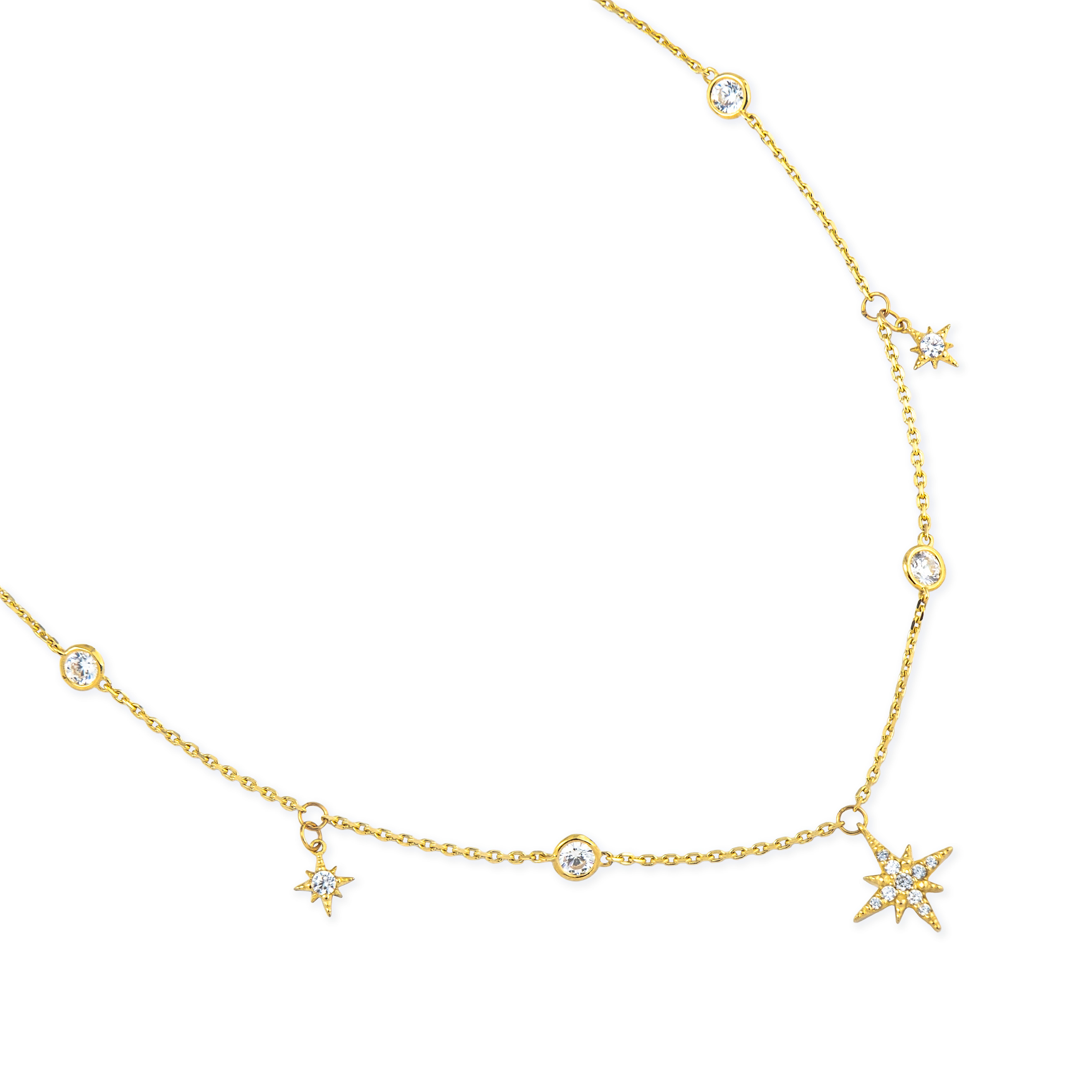 Choker with large and small stars in yellow gold