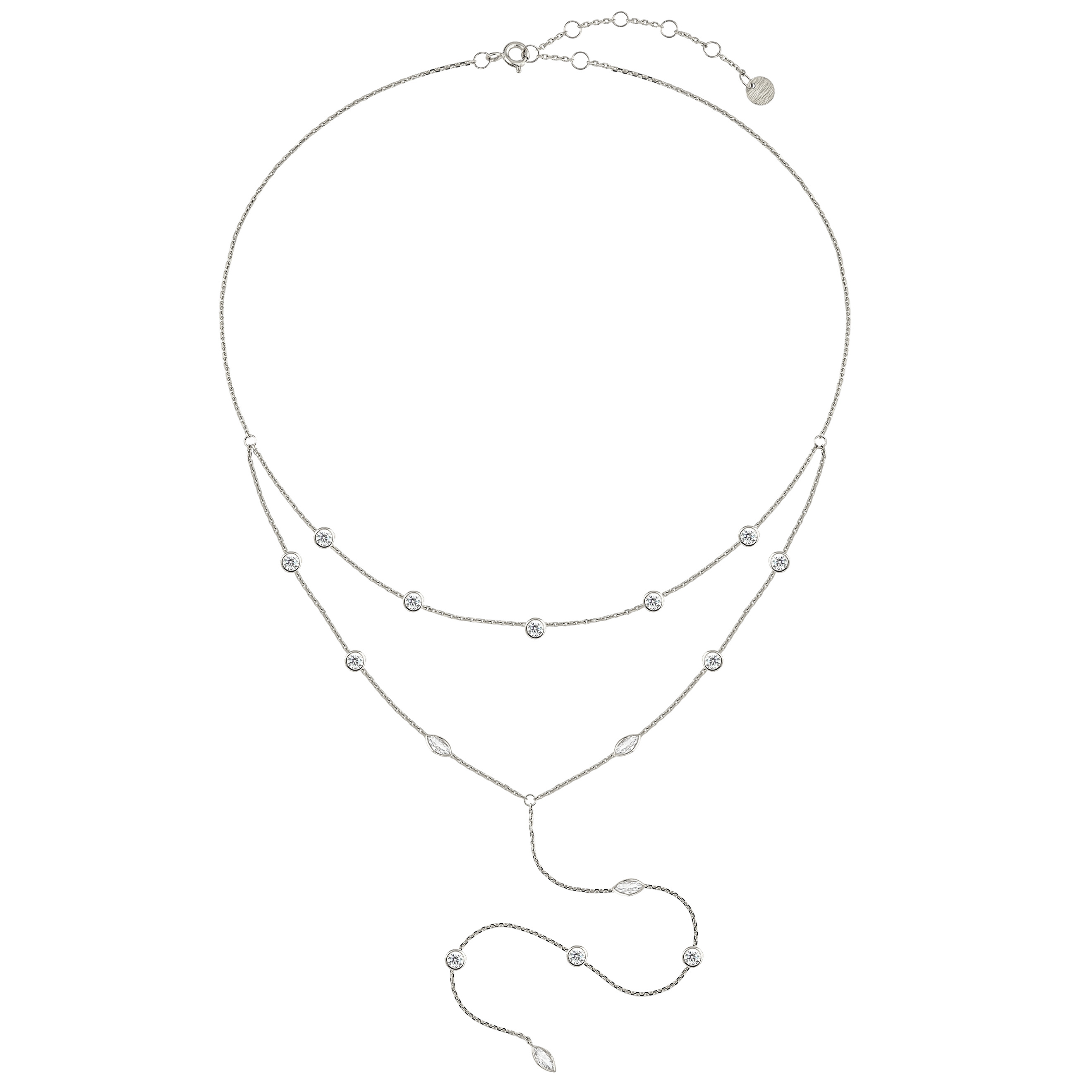 Necklace-tie with awnings and circles made of white gold