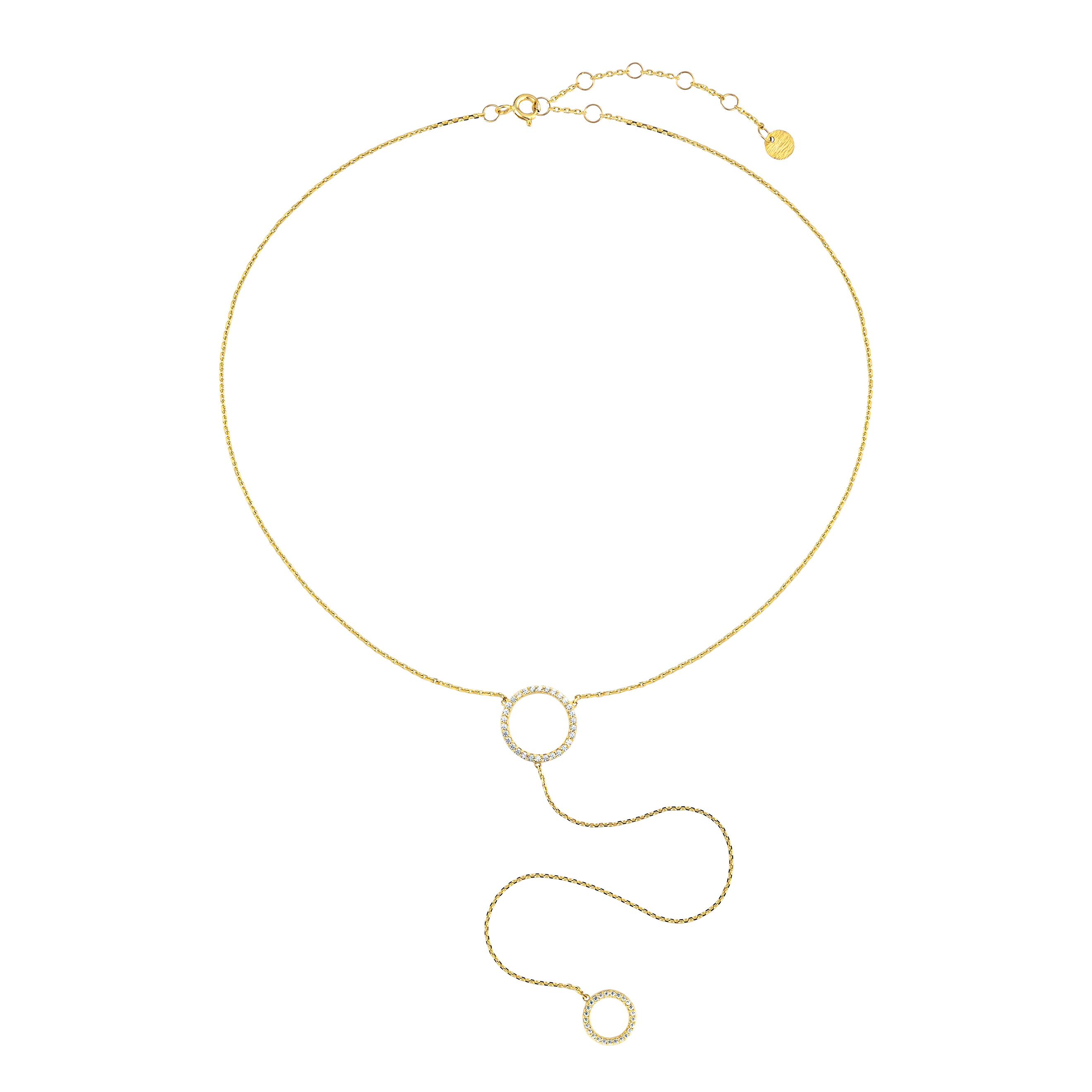 Necklace-tie with a large and small circle of yellow gold