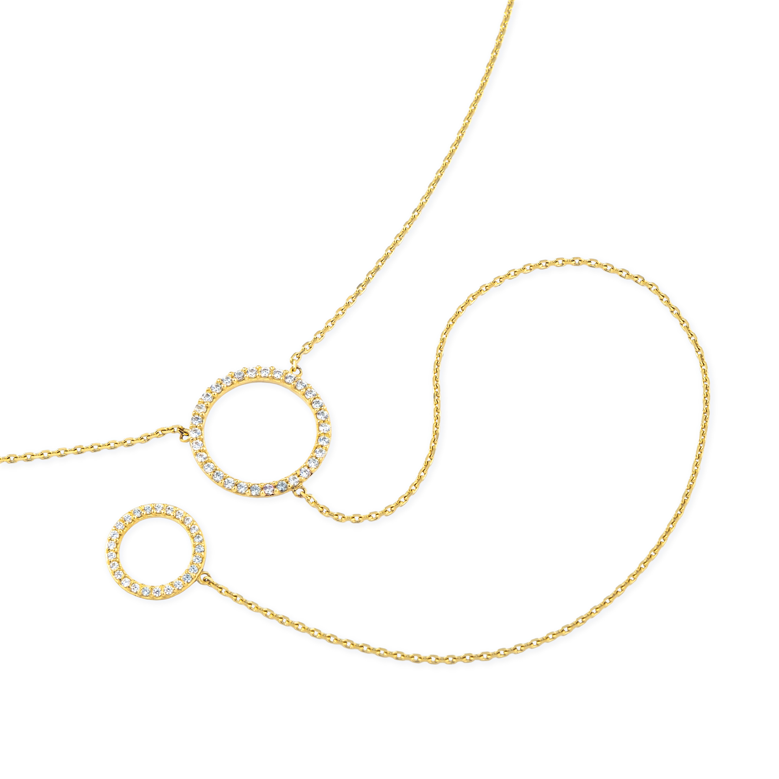 Necklace-tie with a large and small circle of yellow gold