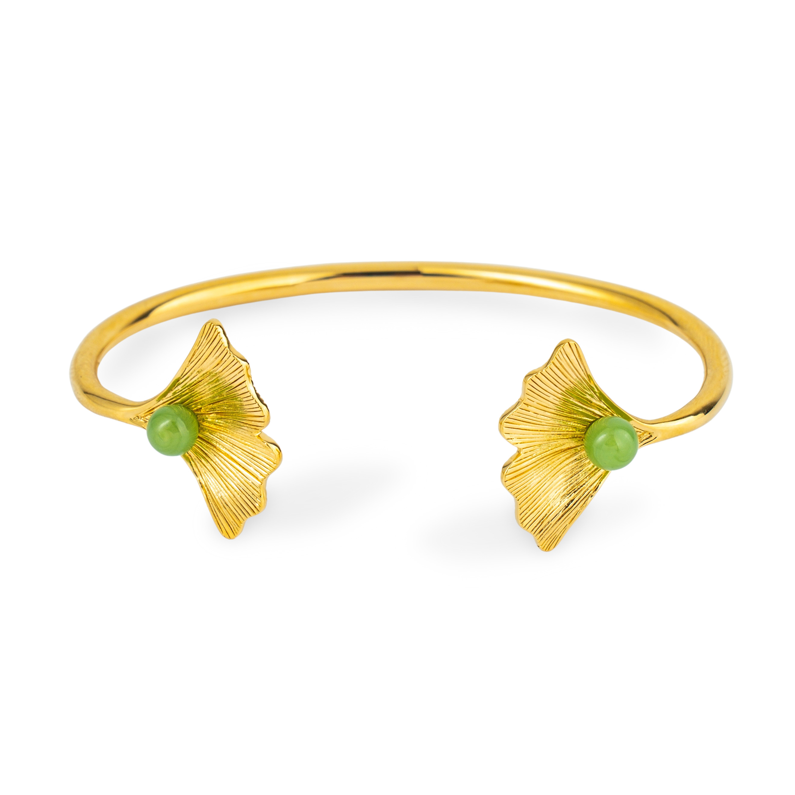 Gold GINKGO bracelet with green crystal