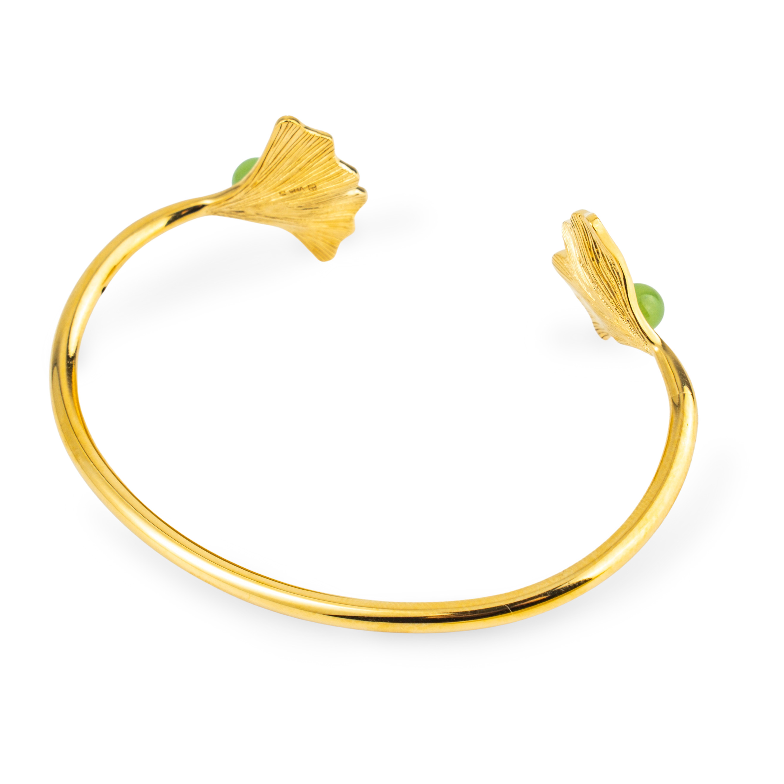 Gold GINKGO bracelet with green crystal