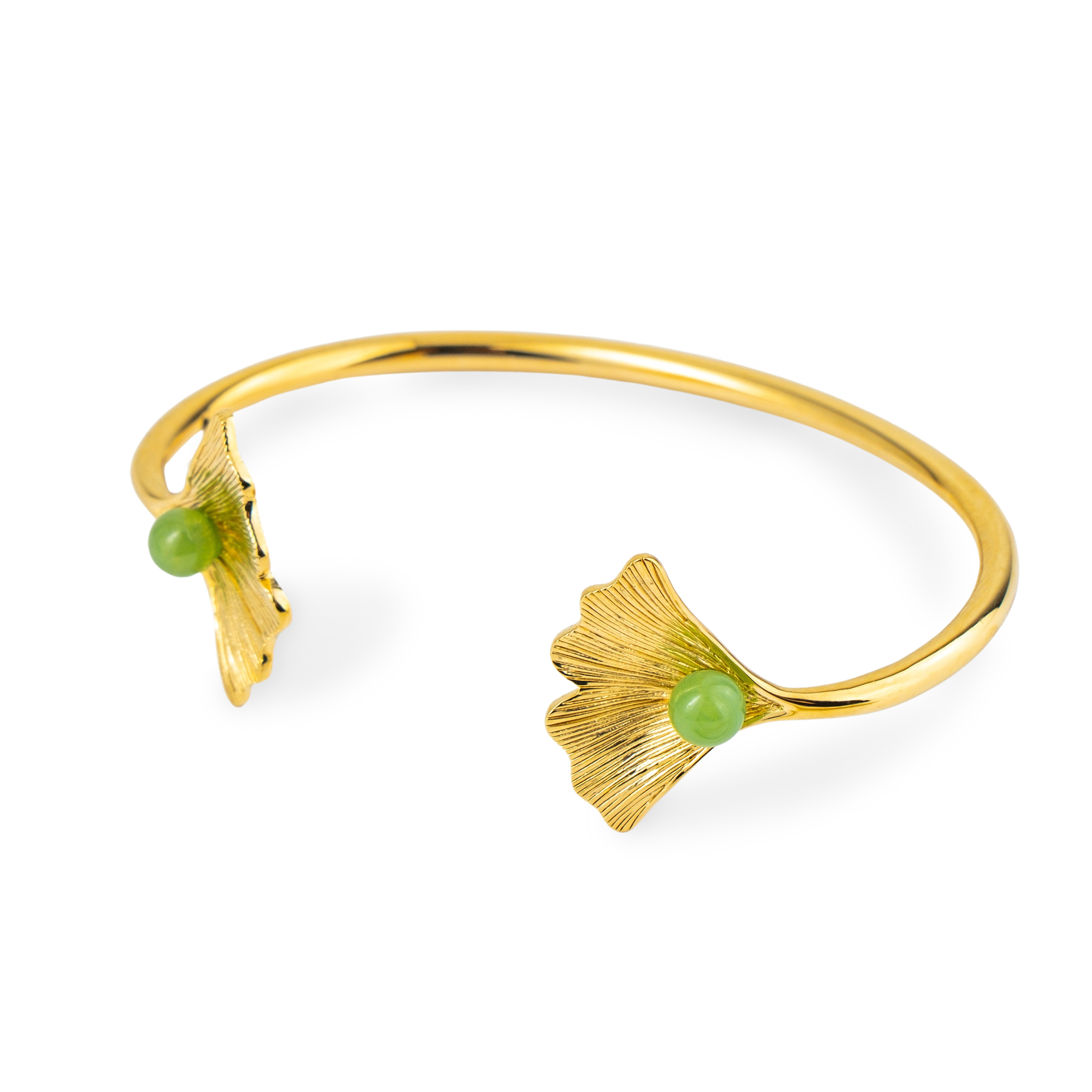 Gold GINKGO bracelet with green crystal
