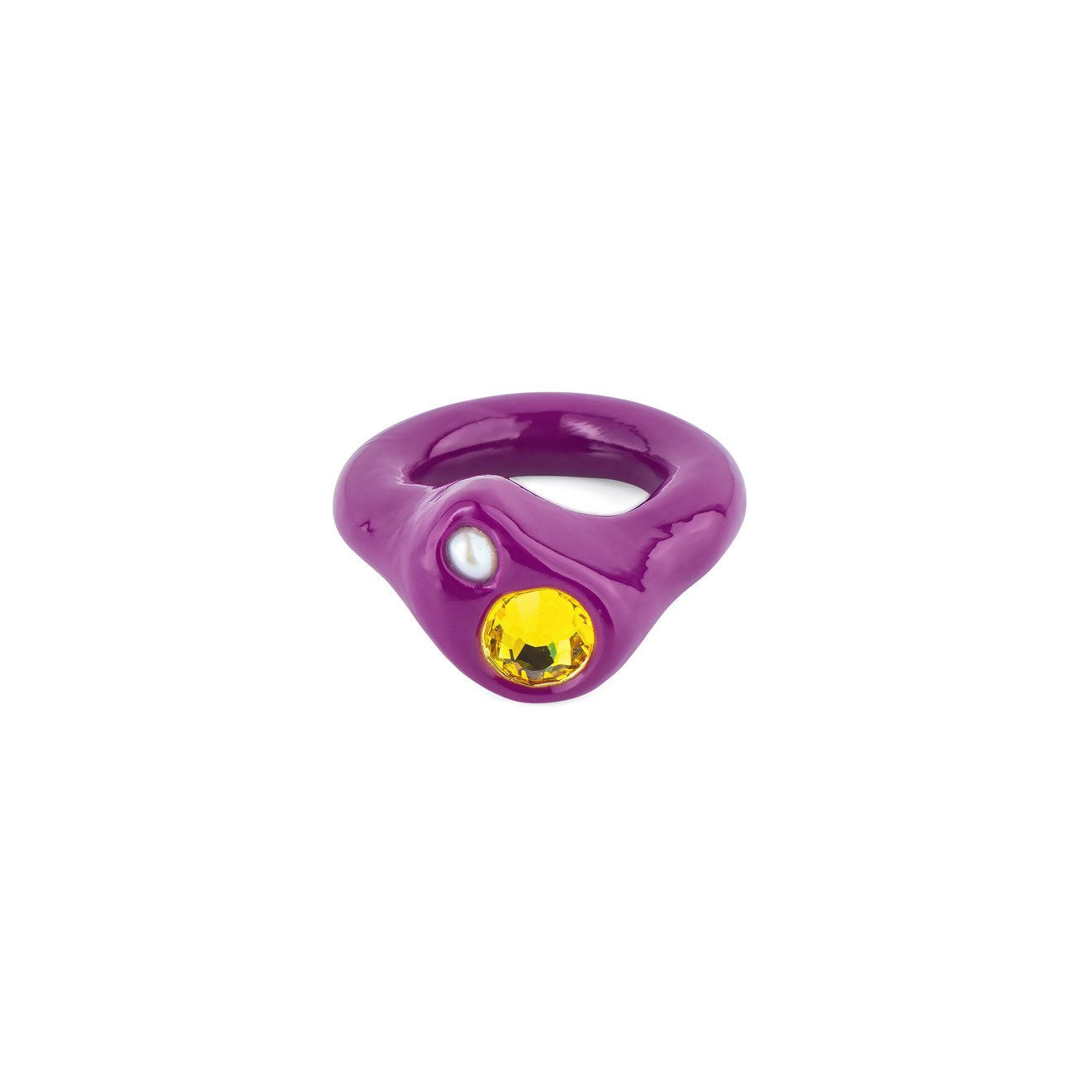 de.formee Кольцо фиолетового цвета с жемчугом и кристаллом желтого цвета de formee кольцо из полимерной глины с кристаллом и жемчугом