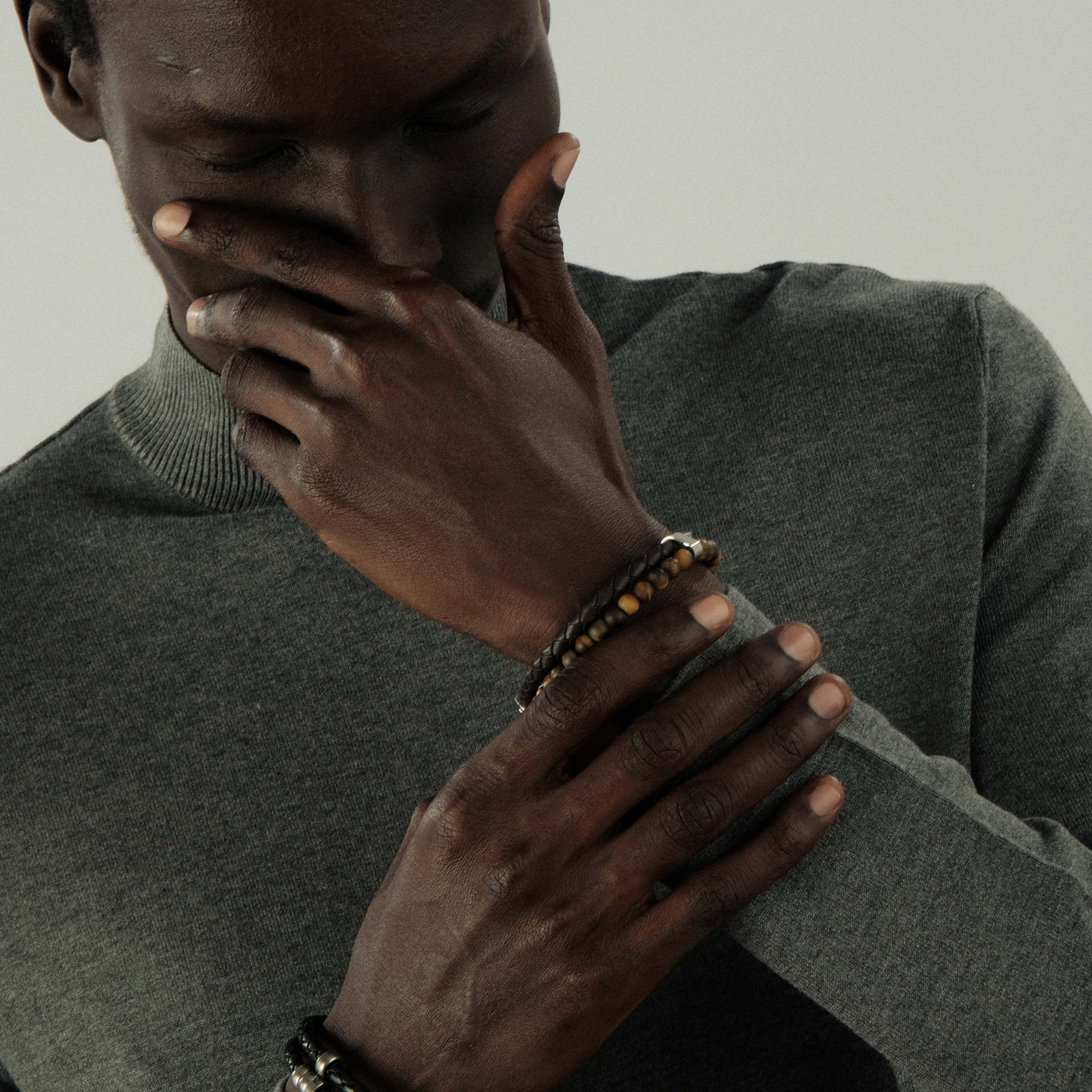Double Leather Black Strap Bracelet