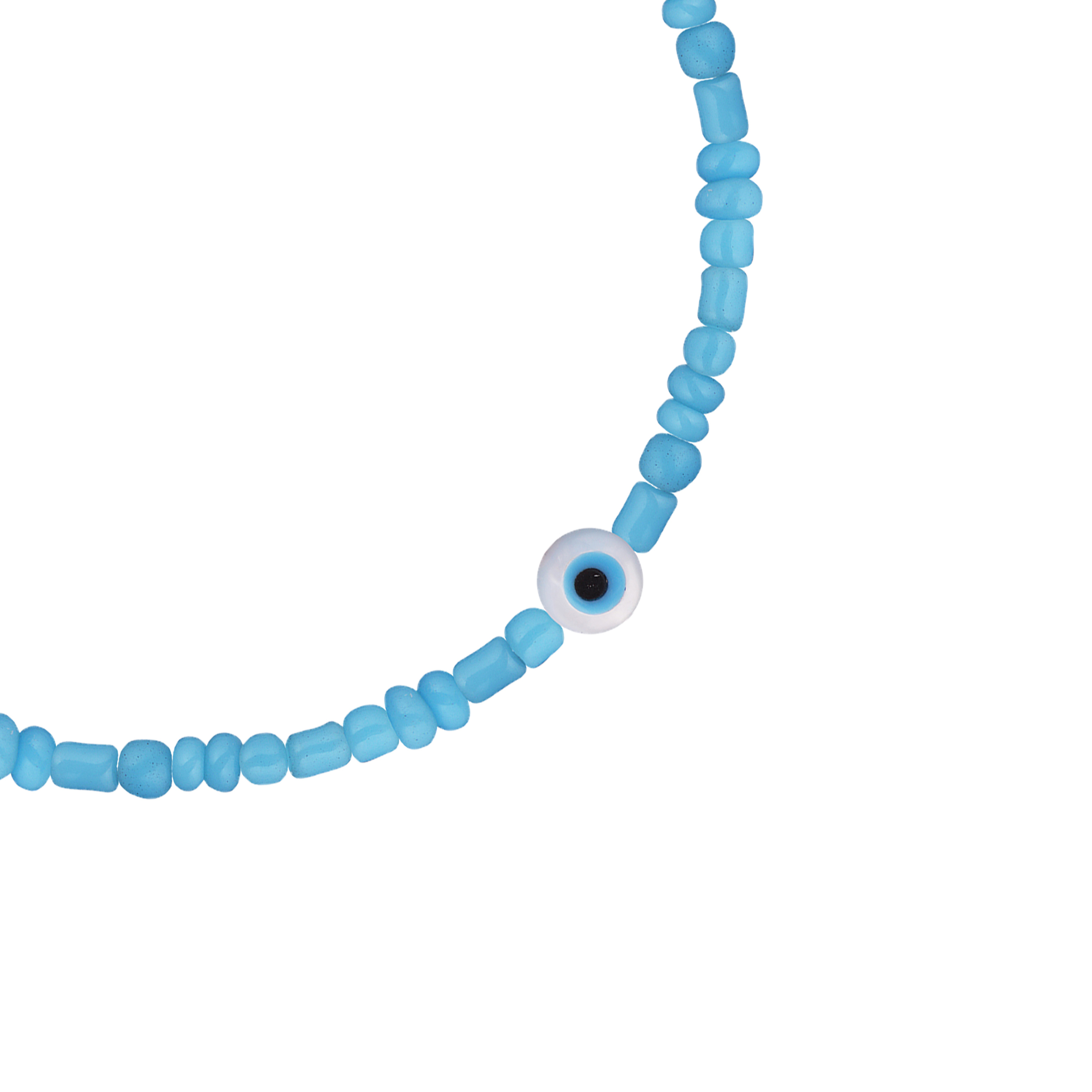 A bracelet made of blue beads with an eye