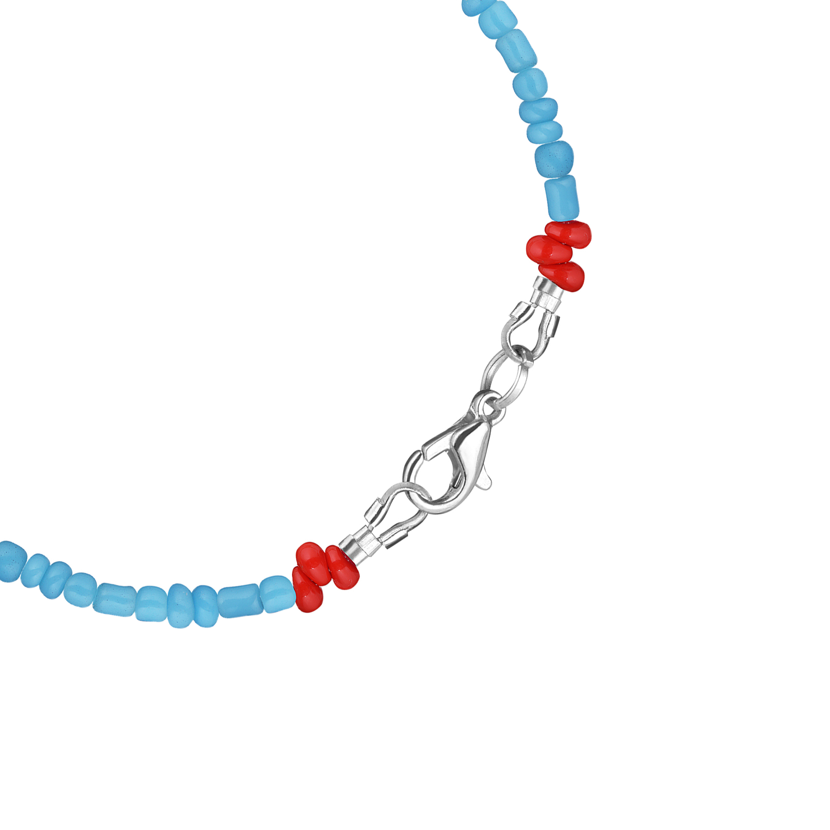 A bracelet made of blue beads with an eye