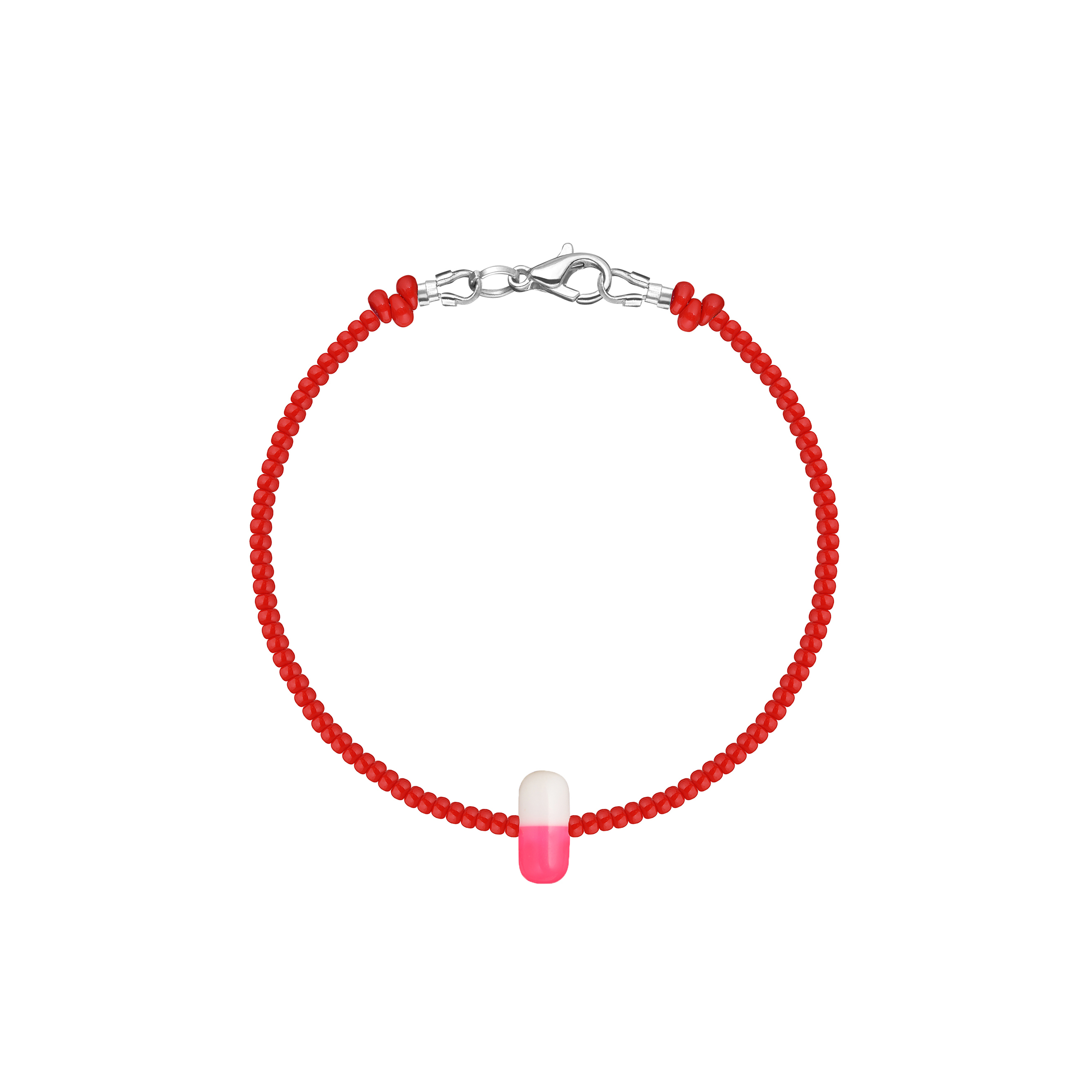 Red bracelet with pink pill