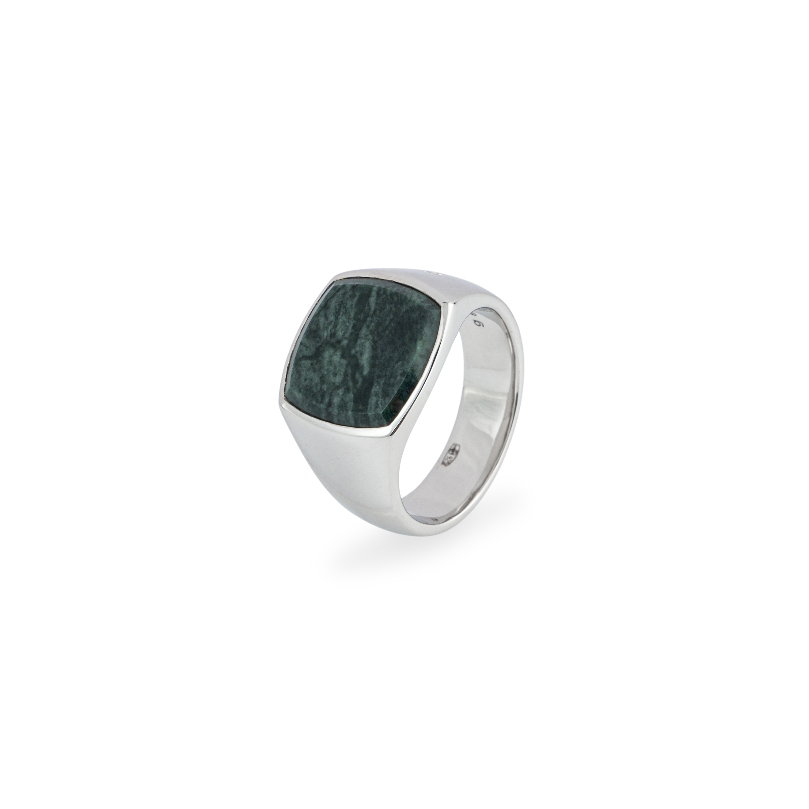 Серебряное кольцо Cushion Green Marble