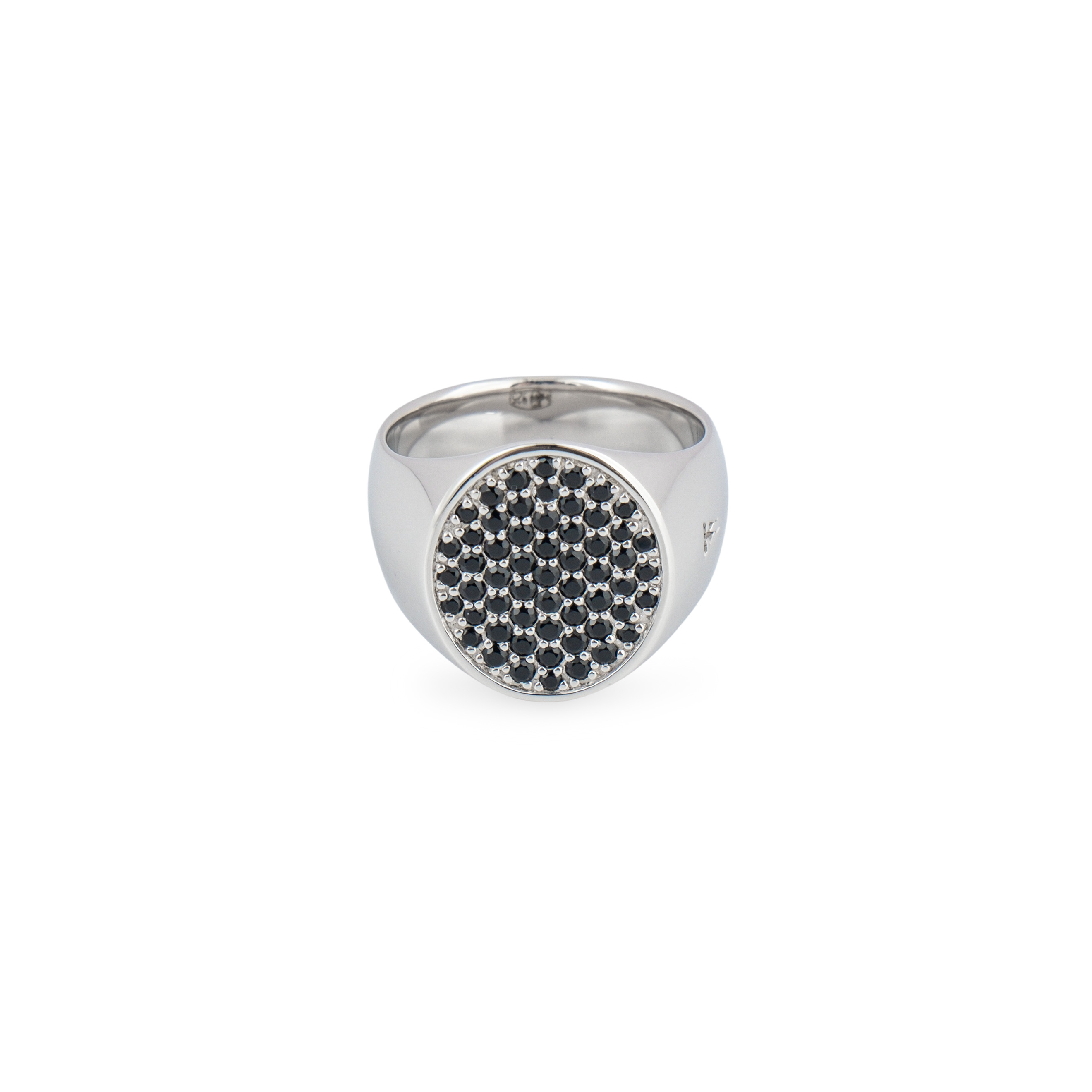 Pinkie Oval Silver Ring with Black Spinel