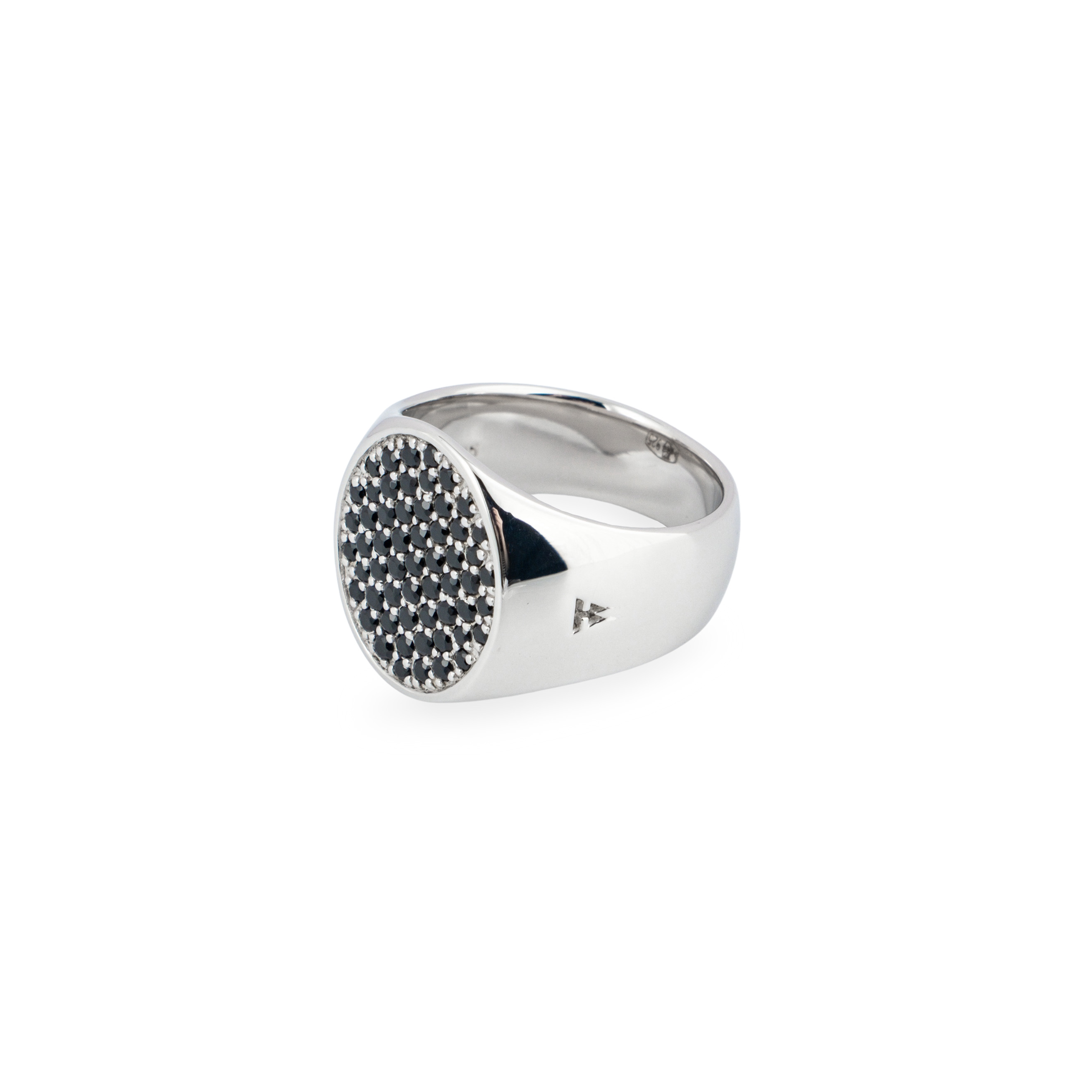 Pinkie Oval Silver Ring with Black Spinel