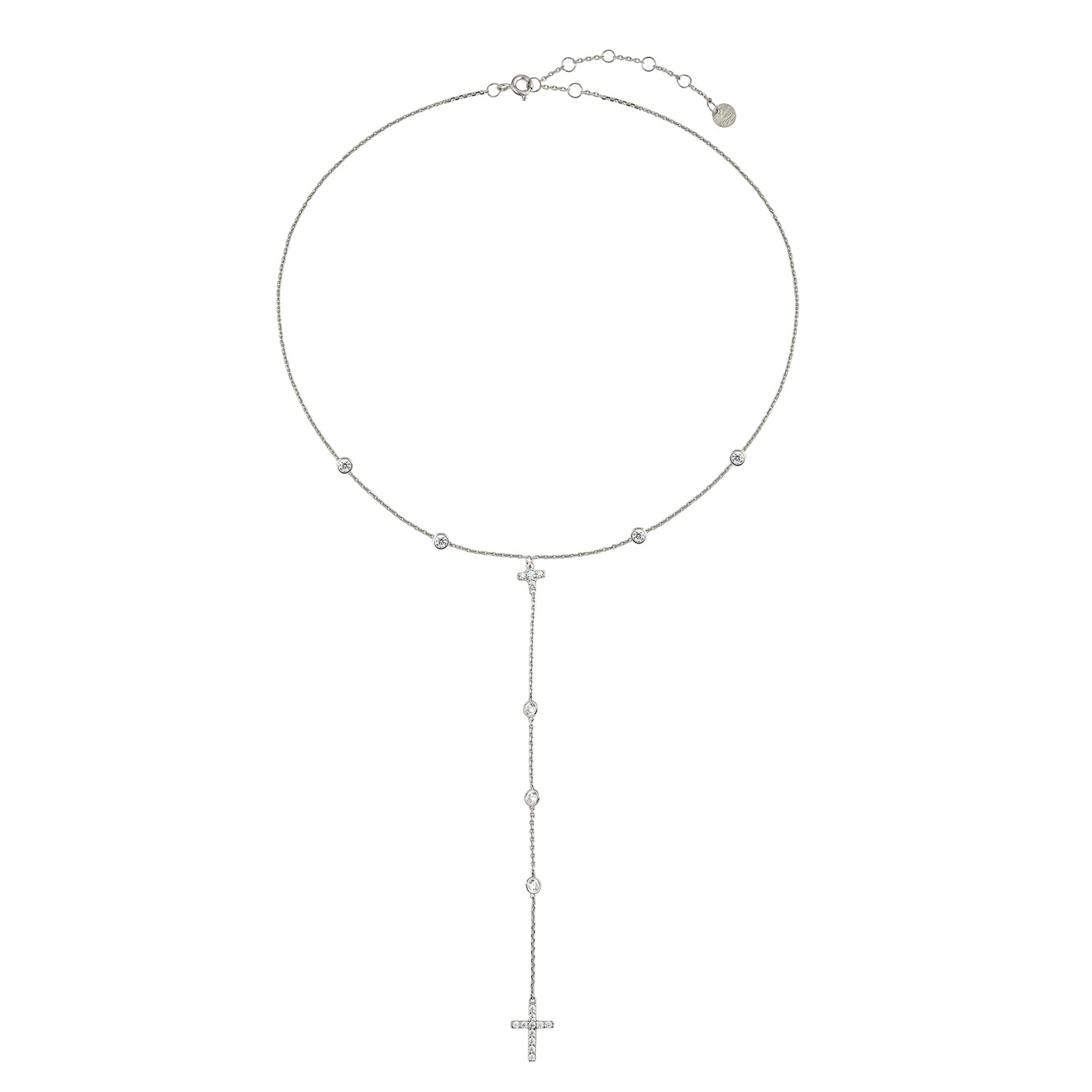holy silver позолоченное колье с крестом и двумя кругами 35.02 Колье-галстук с кругами, маленьким и большим крестом из белого золота