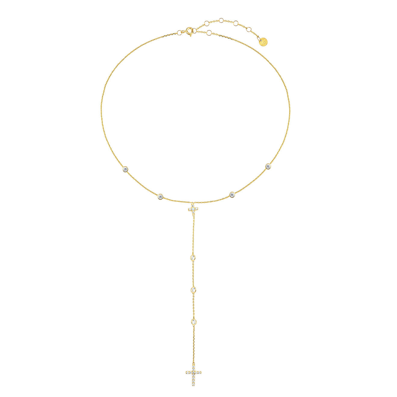 цена 35.02 Колье-галстук с кругами, маленьким и большим крестом из желтого золота