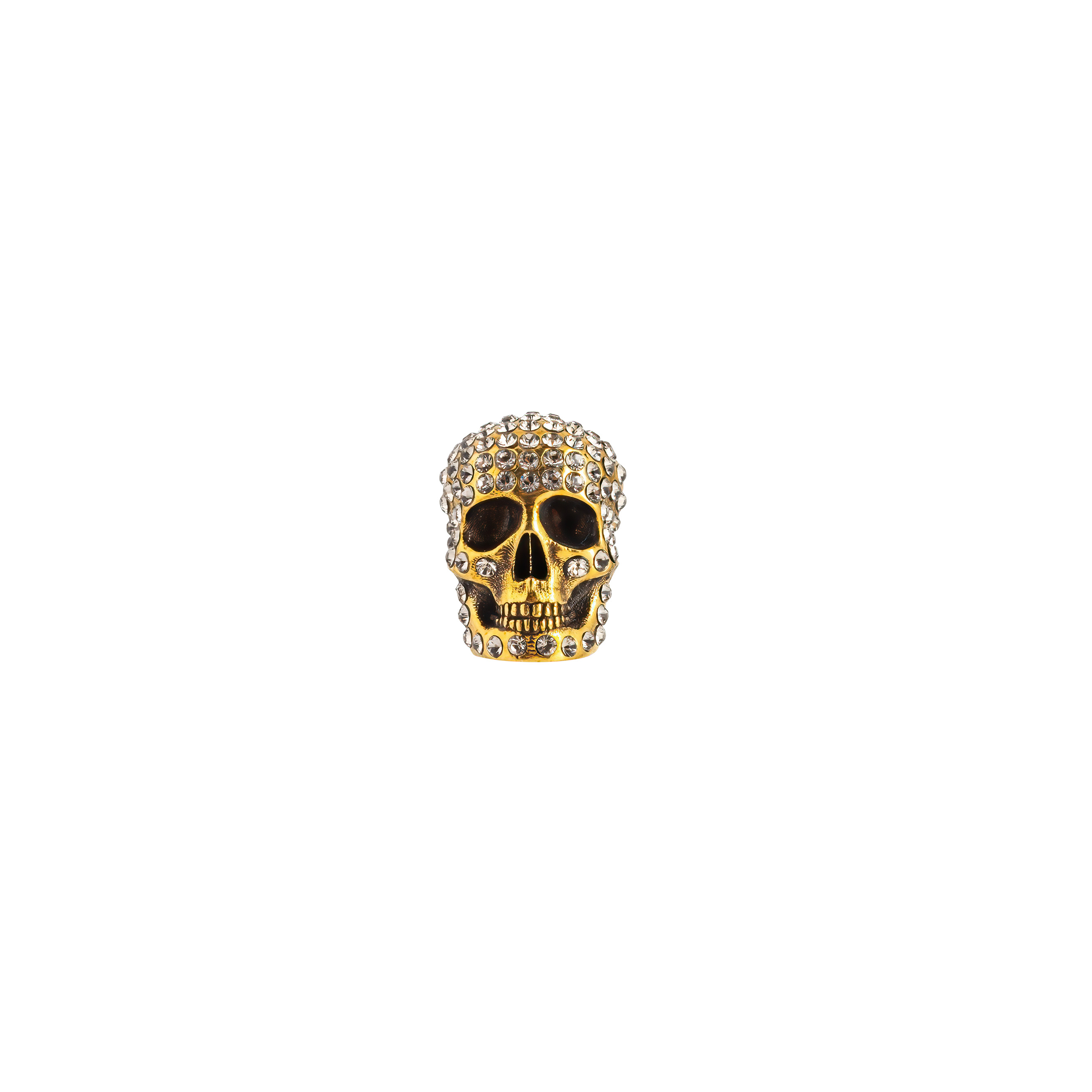 Золотистая моносерьга Skull c кристаллами