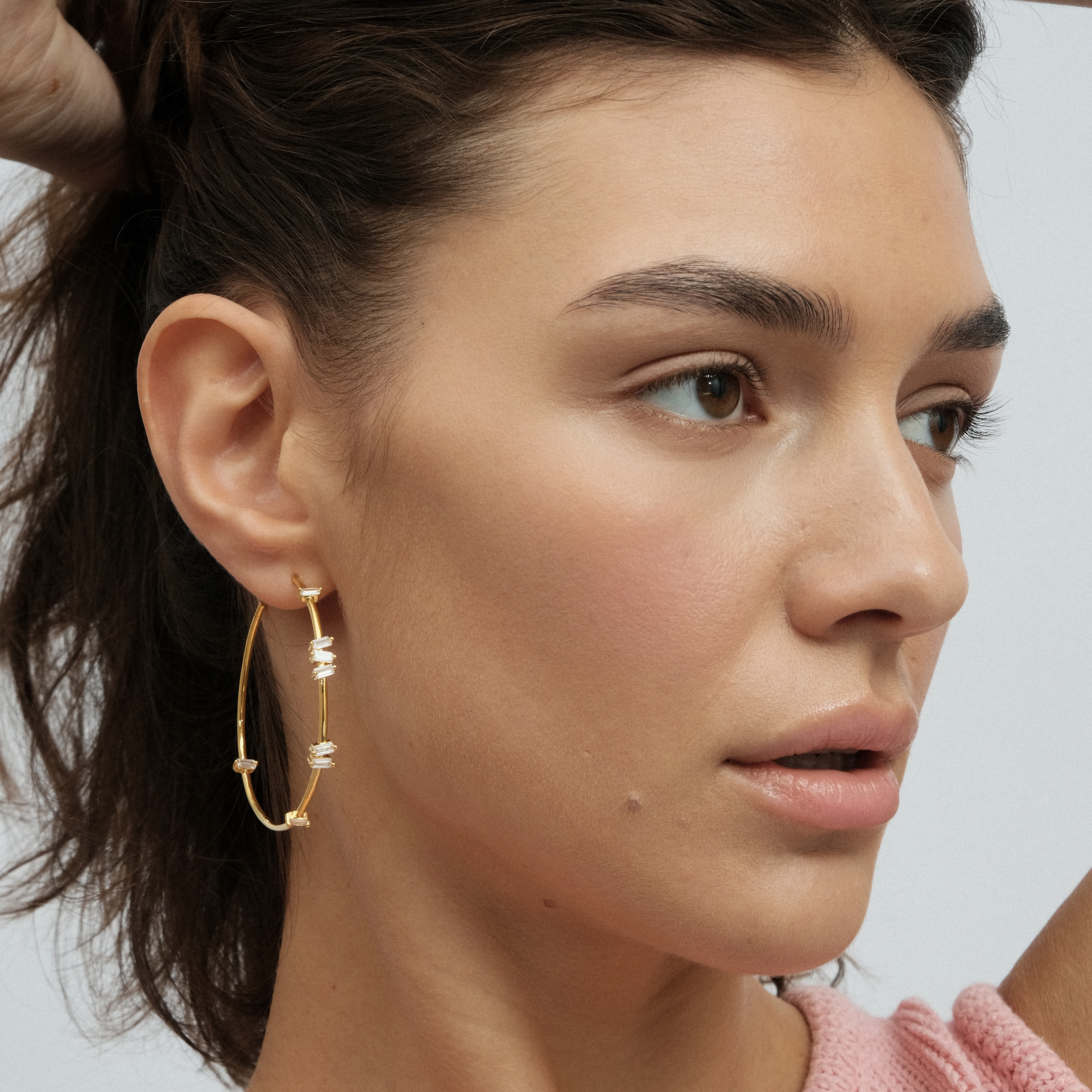 Позолоченные серьги-кольца BAGUETTE HOOPS