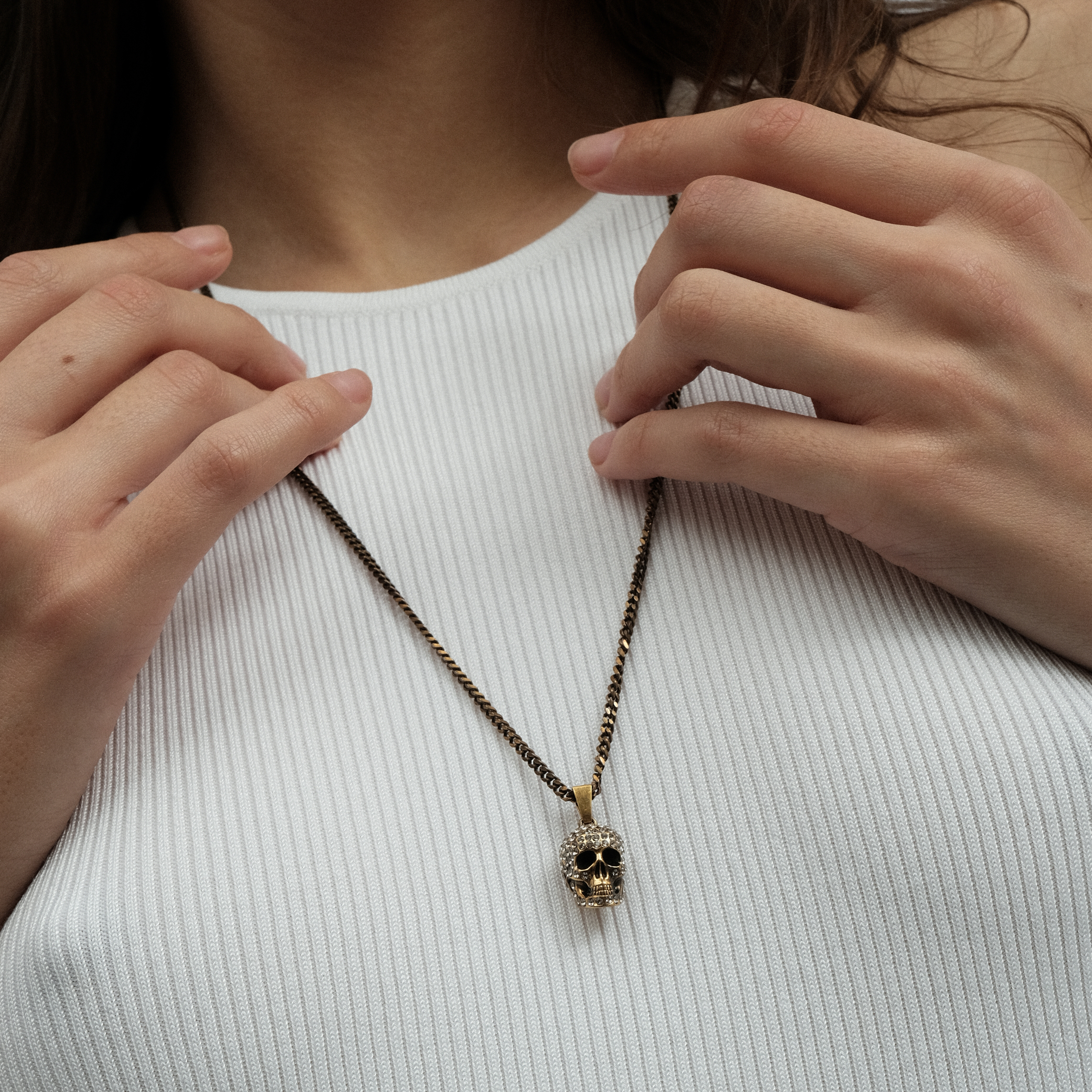 Golden Skull necklace with crystals
