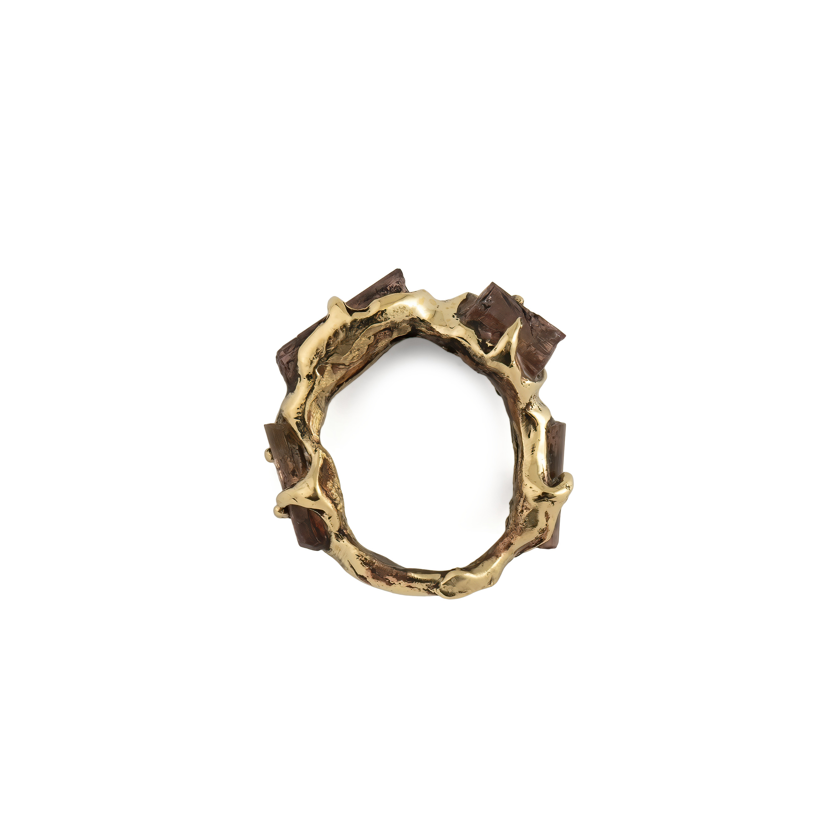 Brass ring with four tourmalines