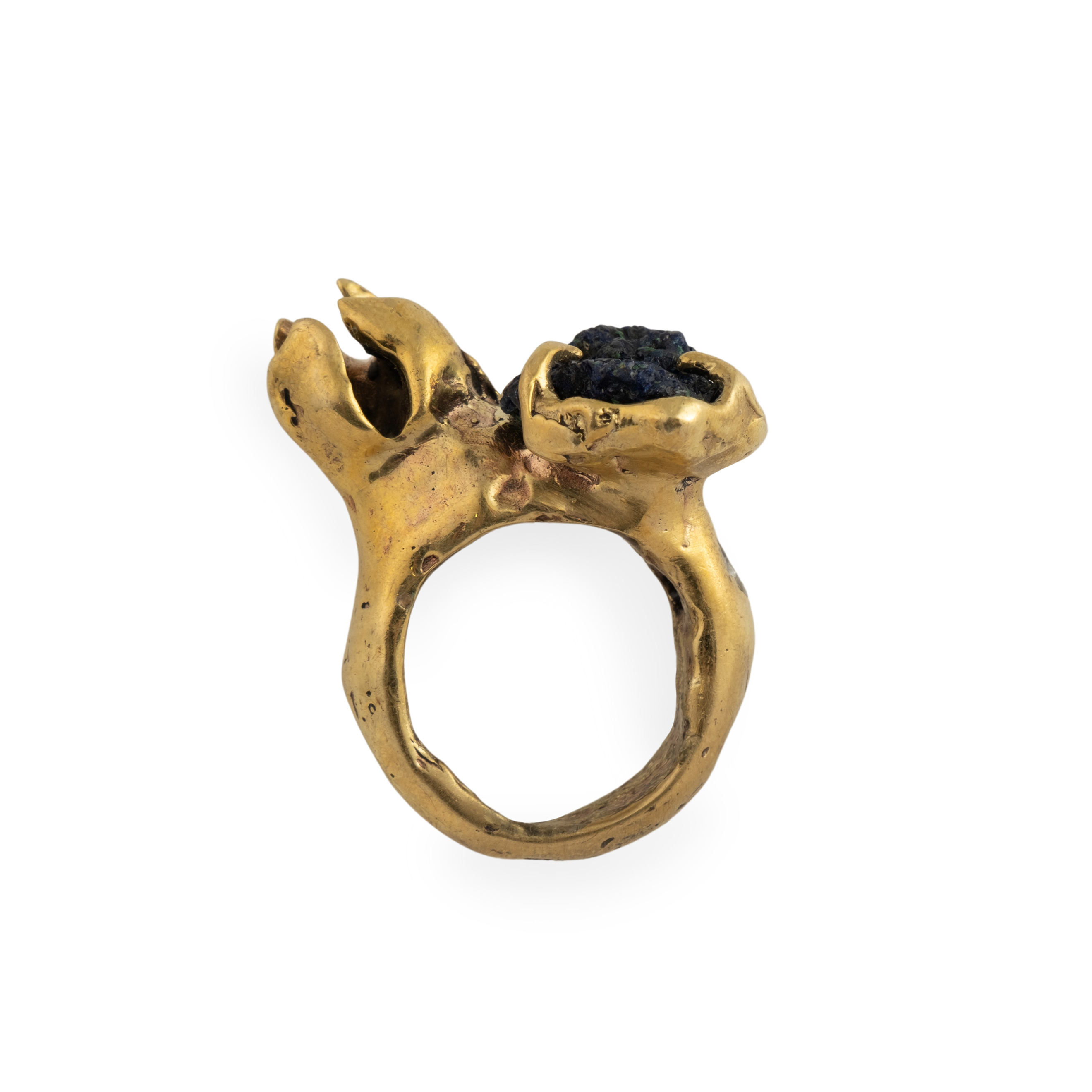 Brass ring with azurmalachite