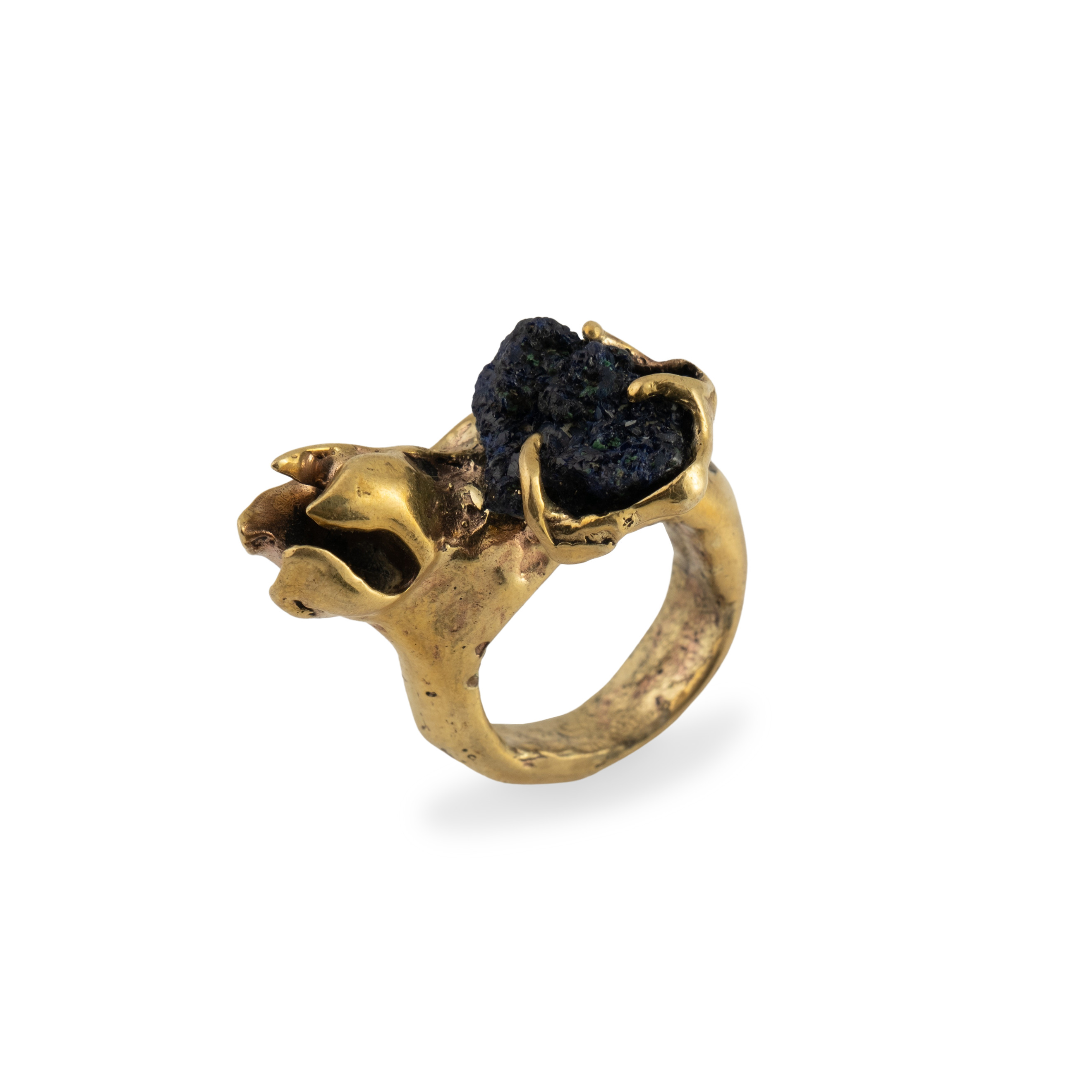 Brass ring with azurmalachite