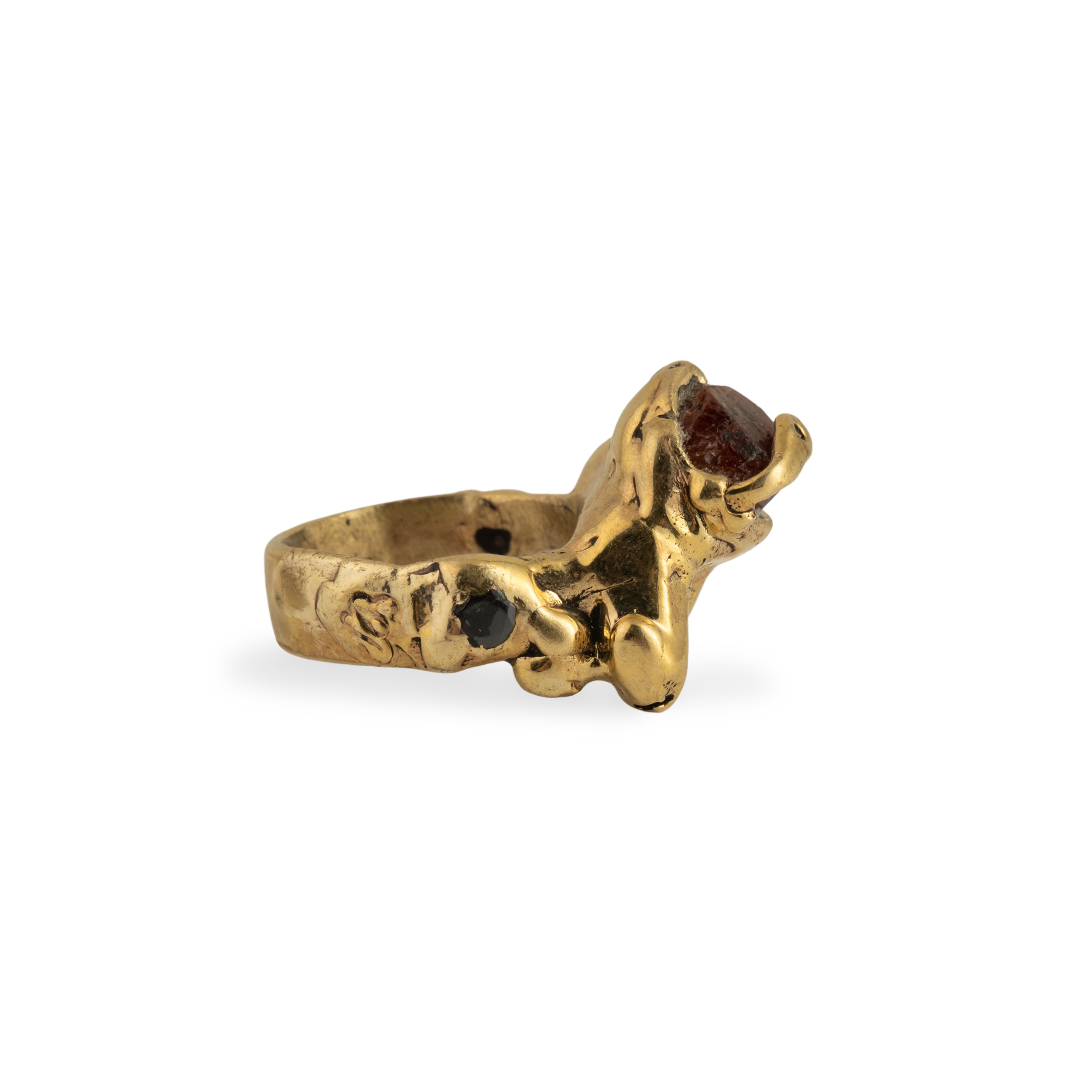 Brass ring with garnet