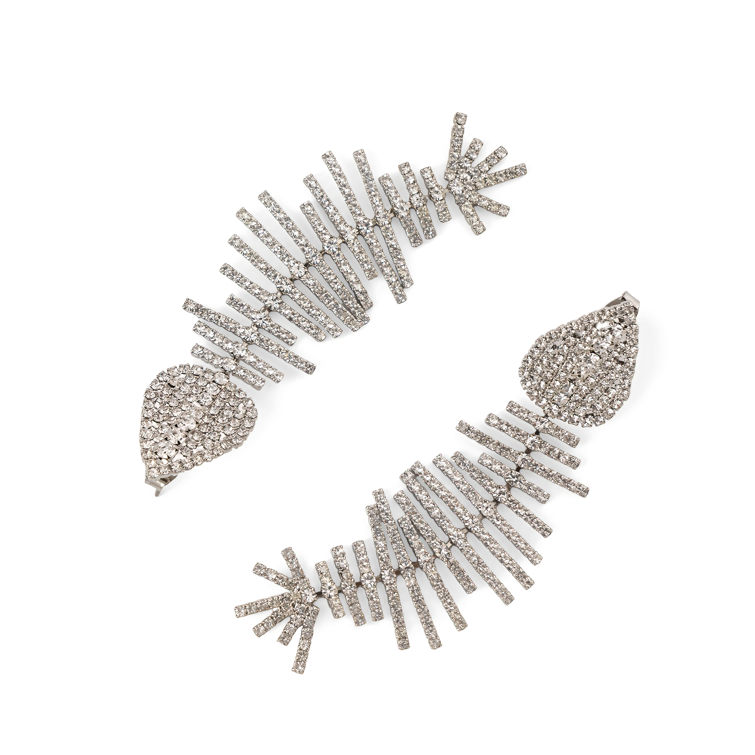 Silver fish earrings with white crystals