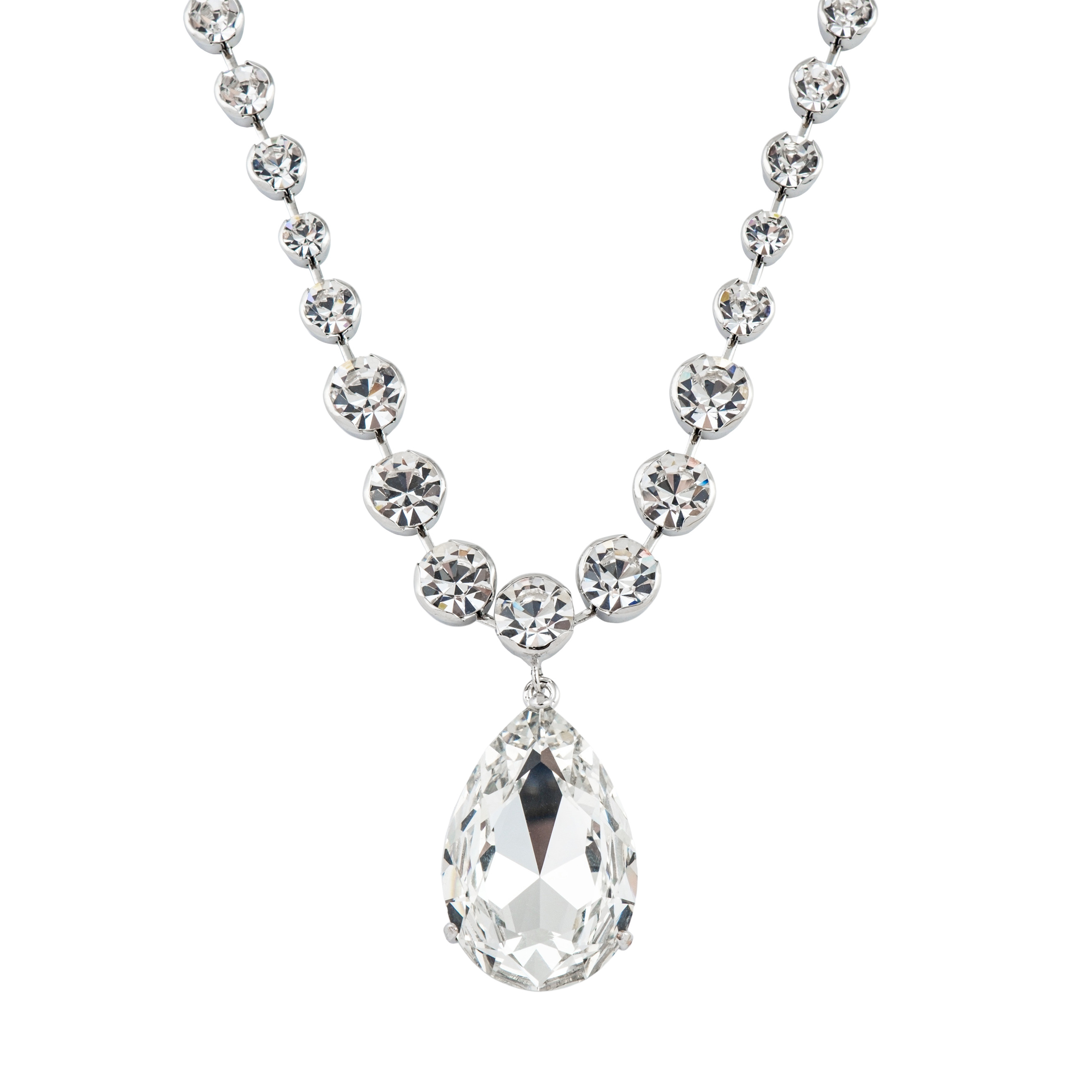 Necklace with large round crystals and a pear pendant