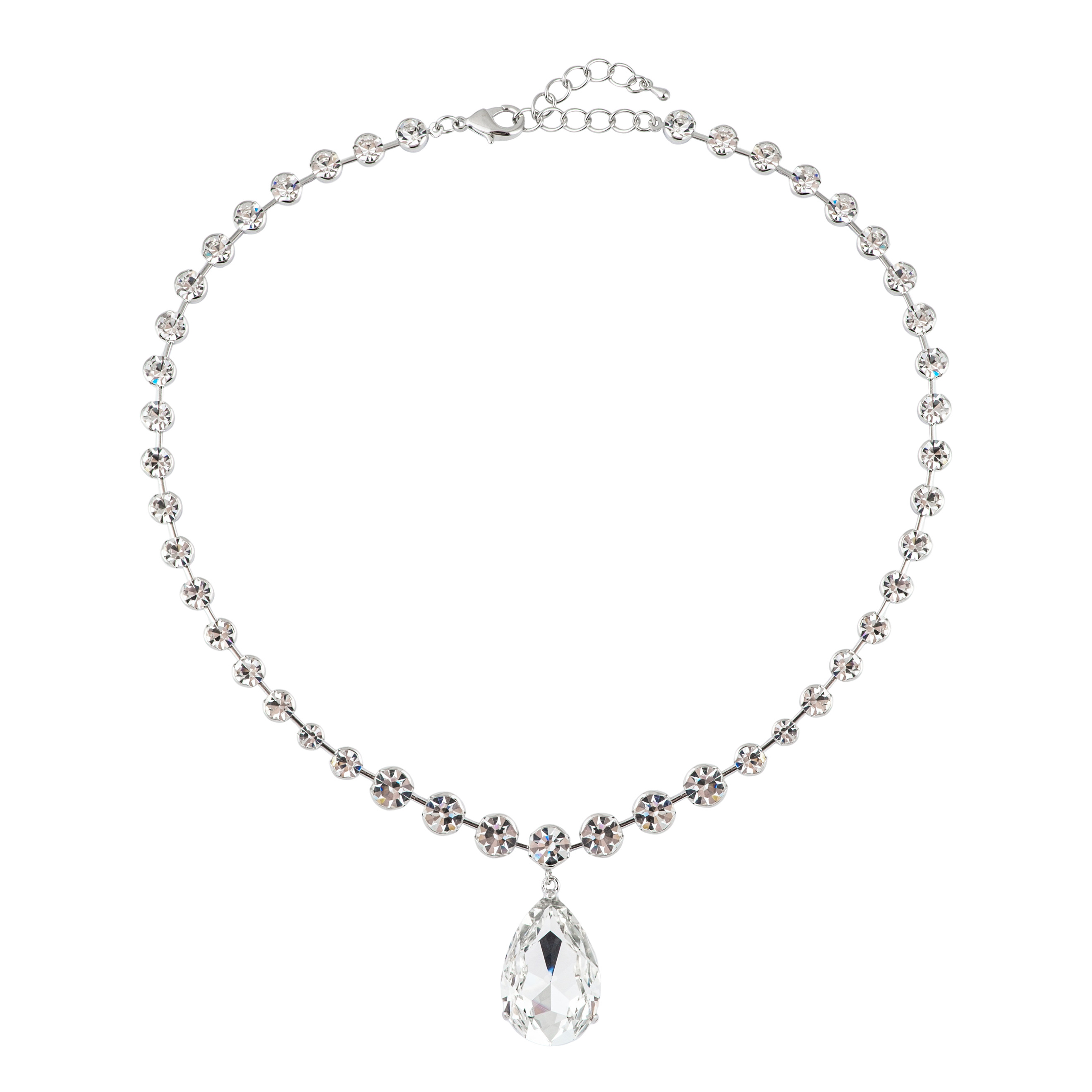 Necklace with large round crystals and a pear pendant
