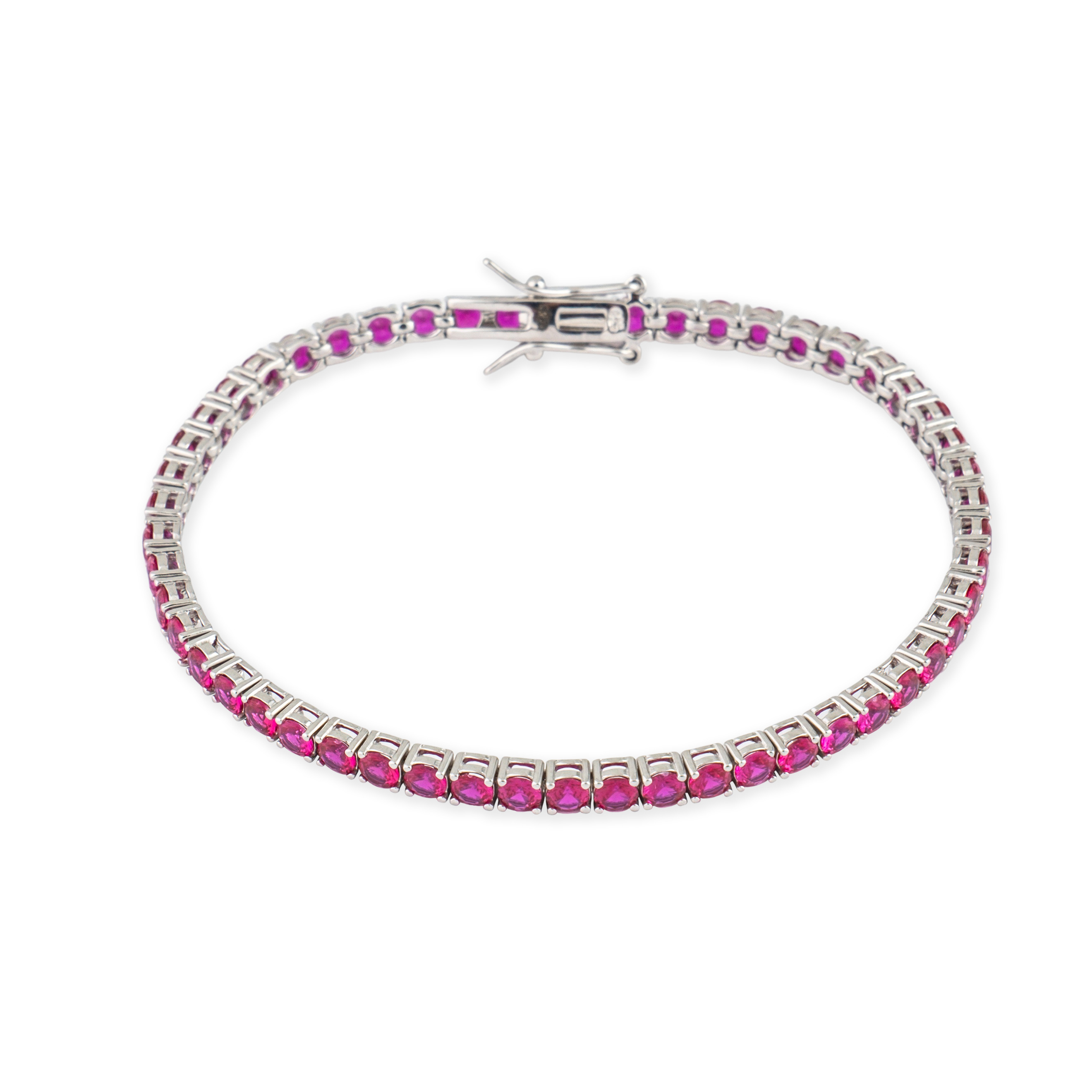 Silver bracelet with small pink crystals