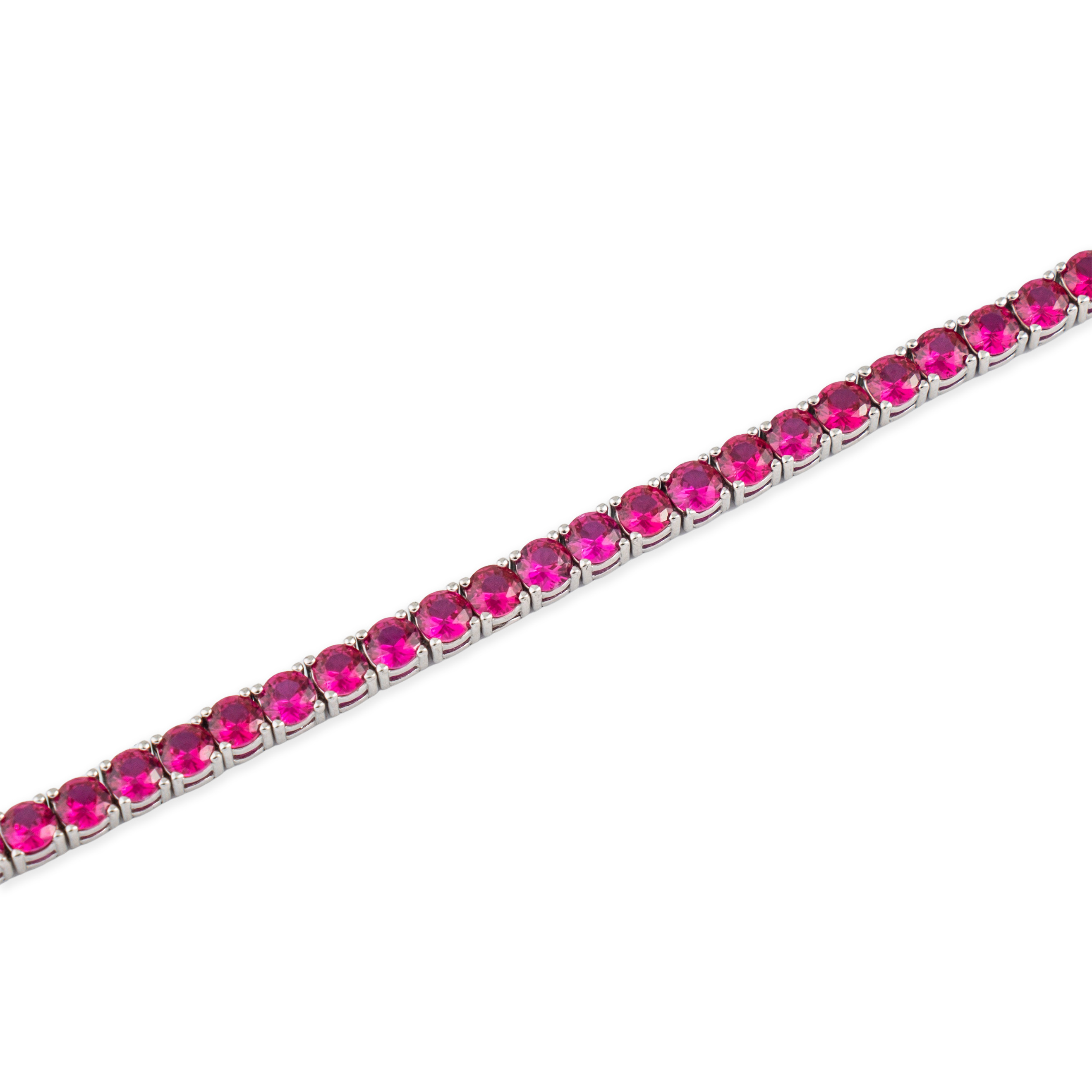 Silver bracelet with small pink crystals