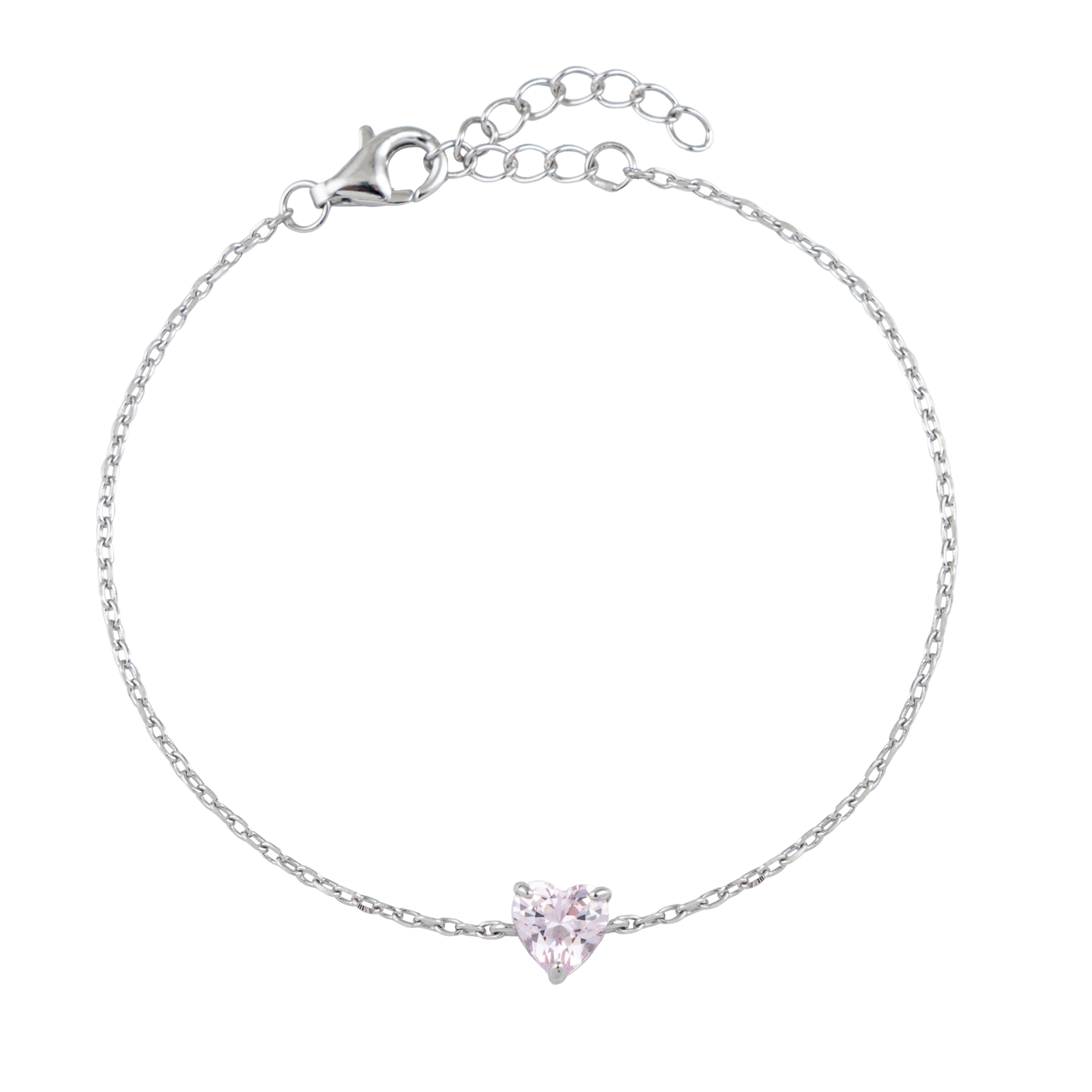 Silver bracelet with pink heart