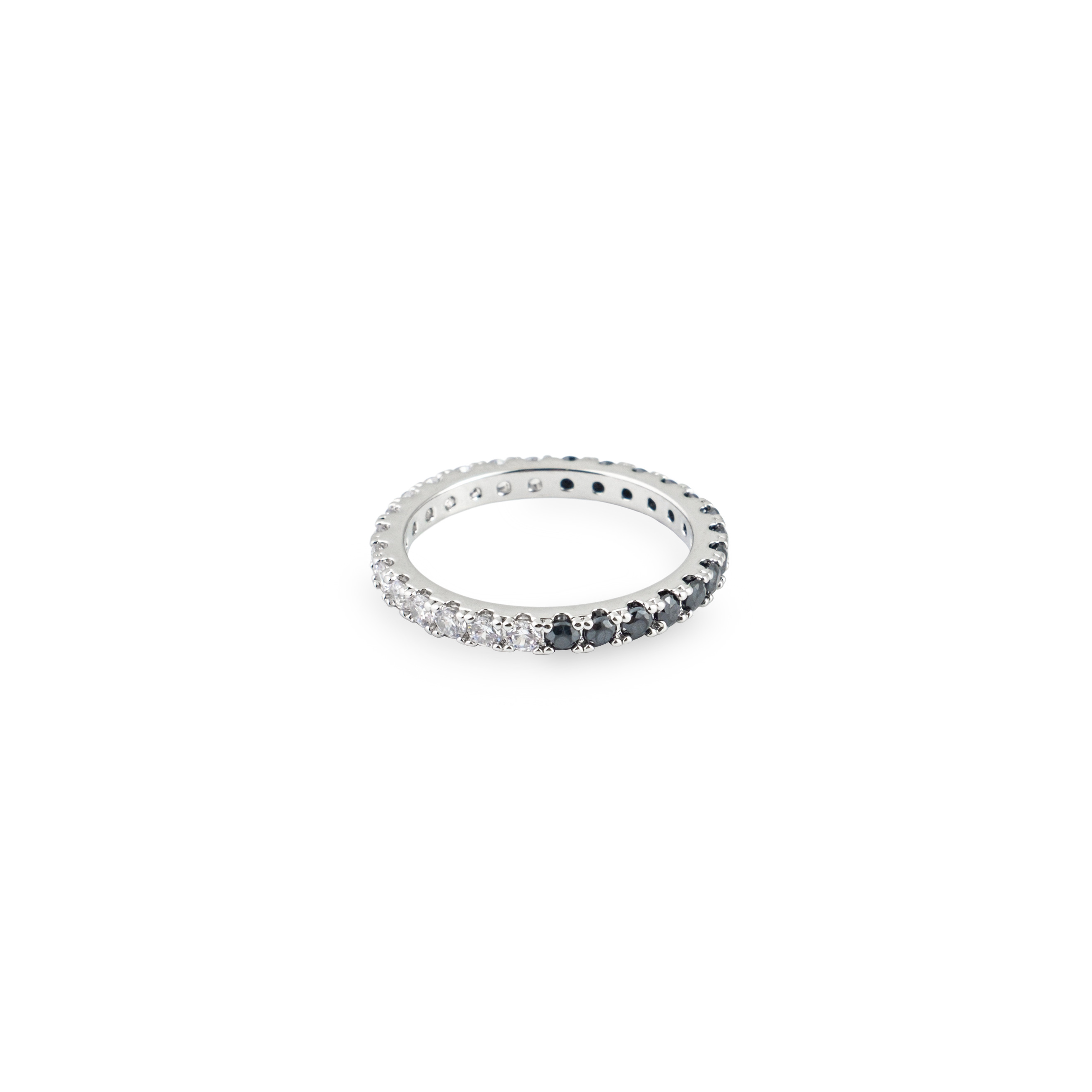 Silver ring with a pavé of black and white crystals