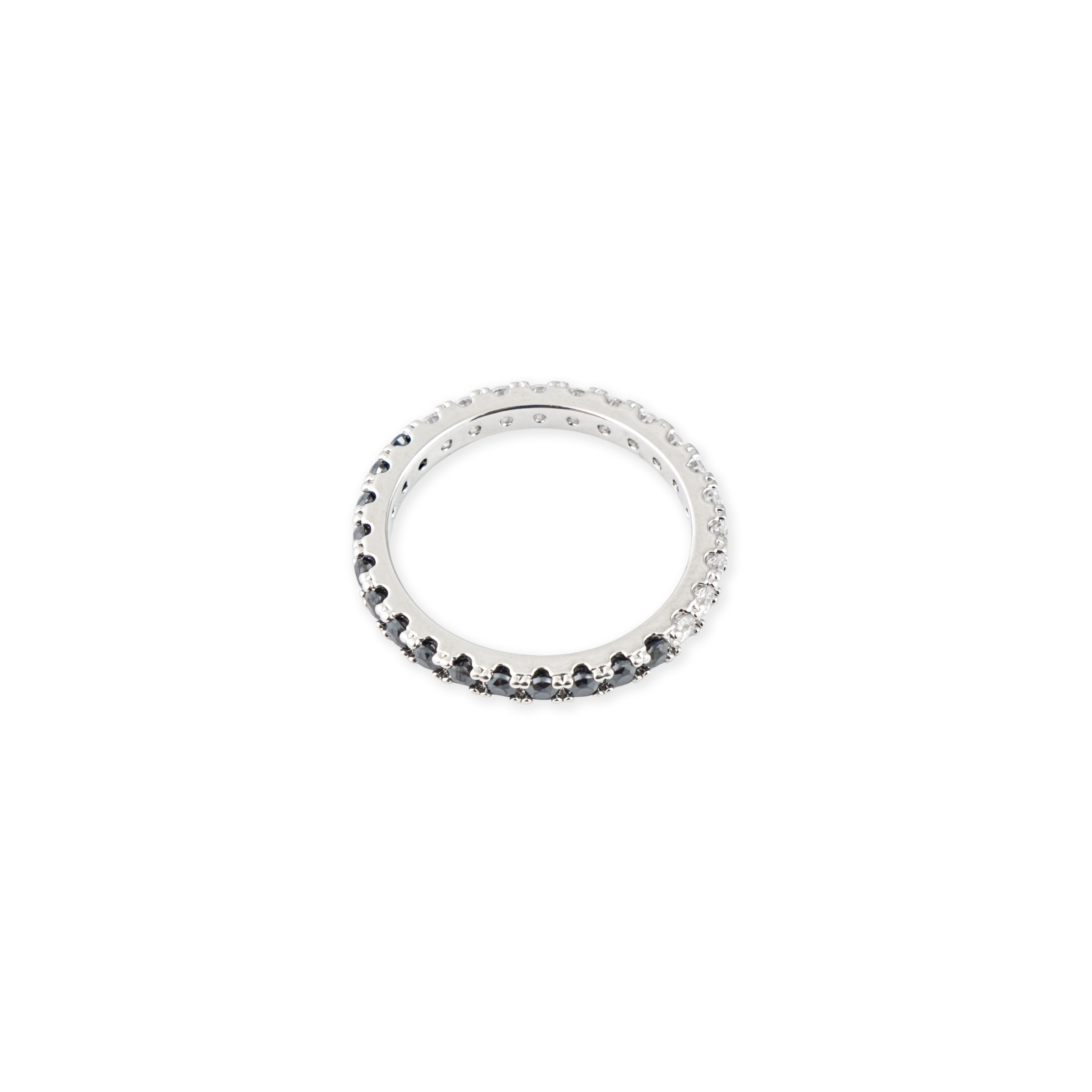 Silver ring with a pavé of black and white crystals