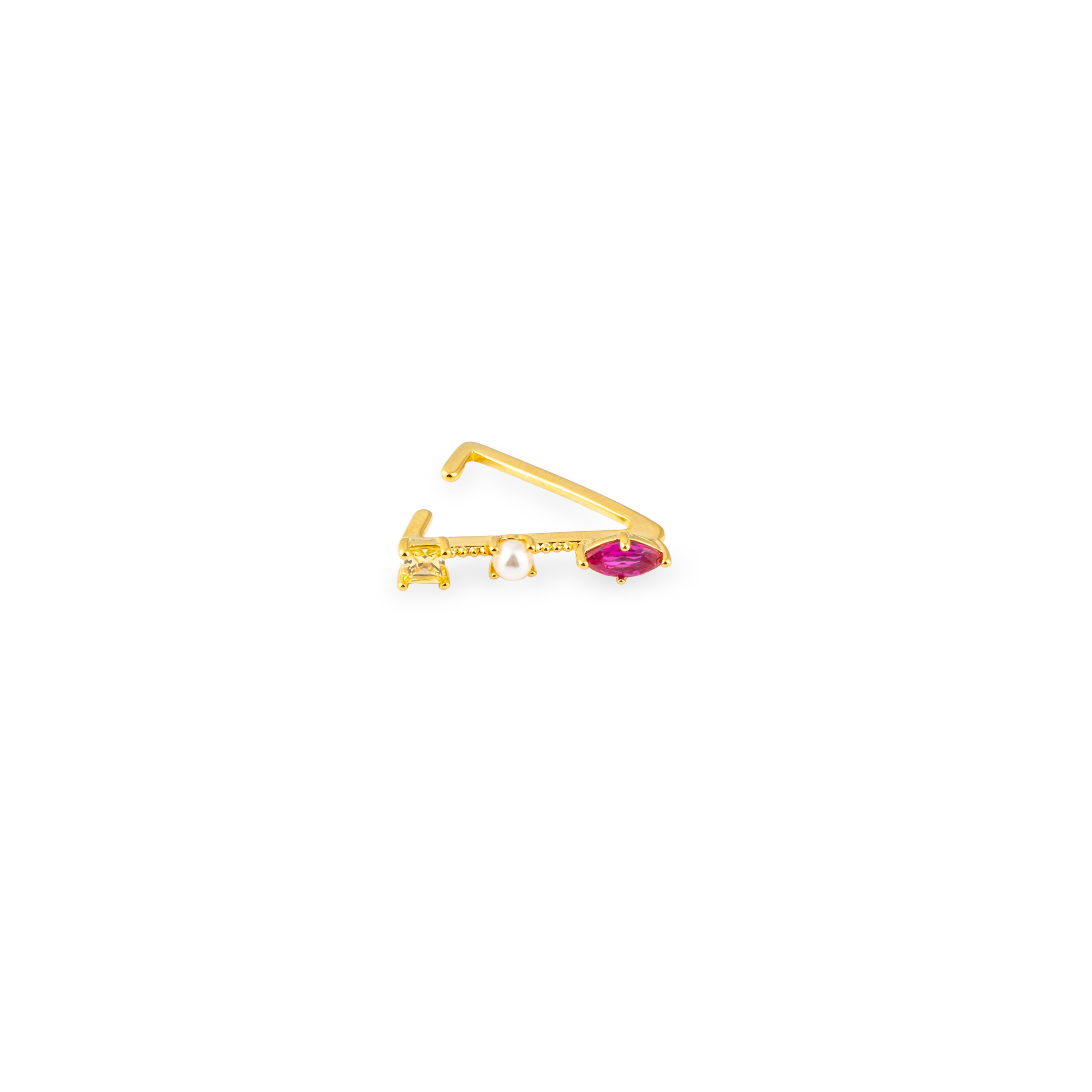 Triangular golden cuff with yellow and pink crystals