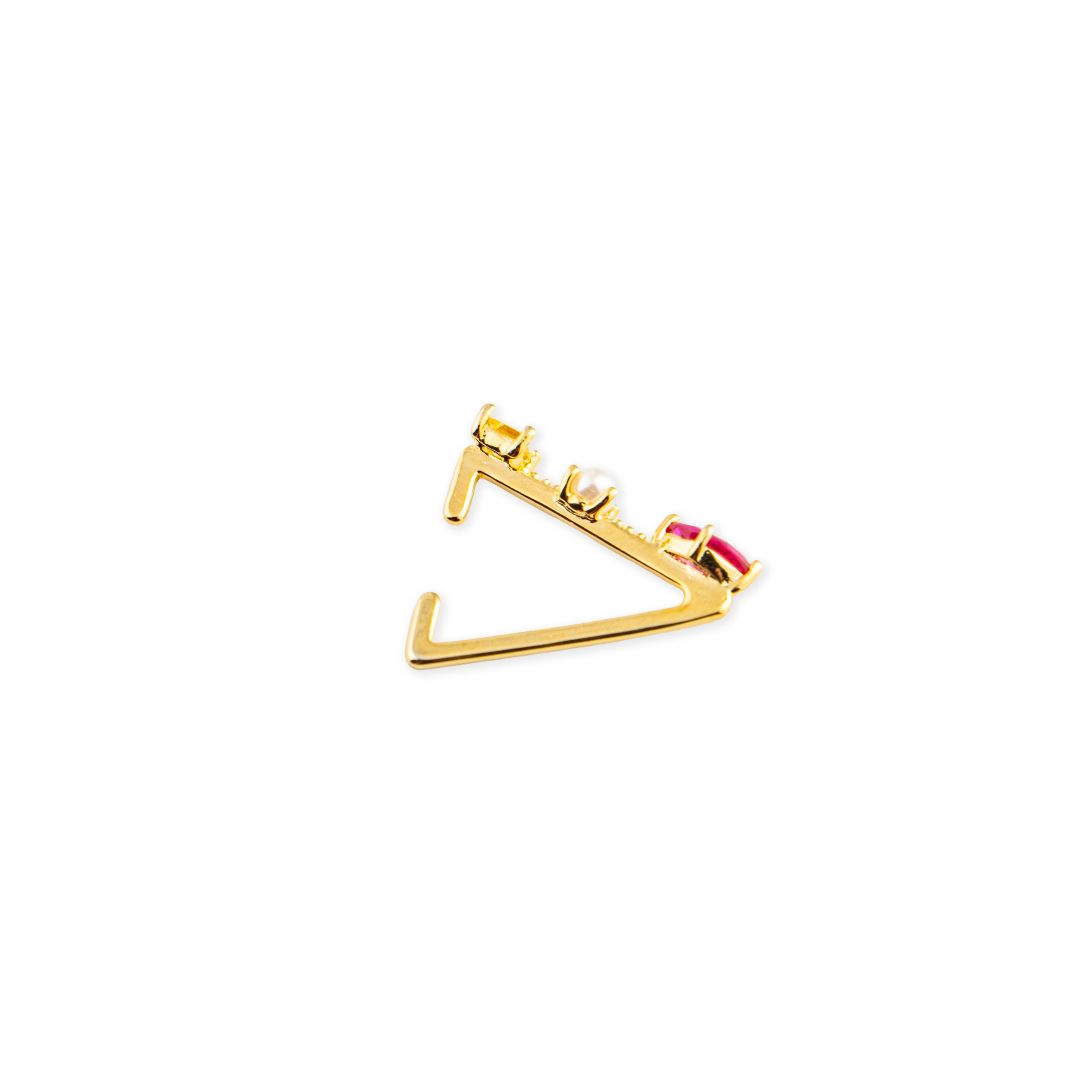 Triangular golden cuff with yellow and pink crystals