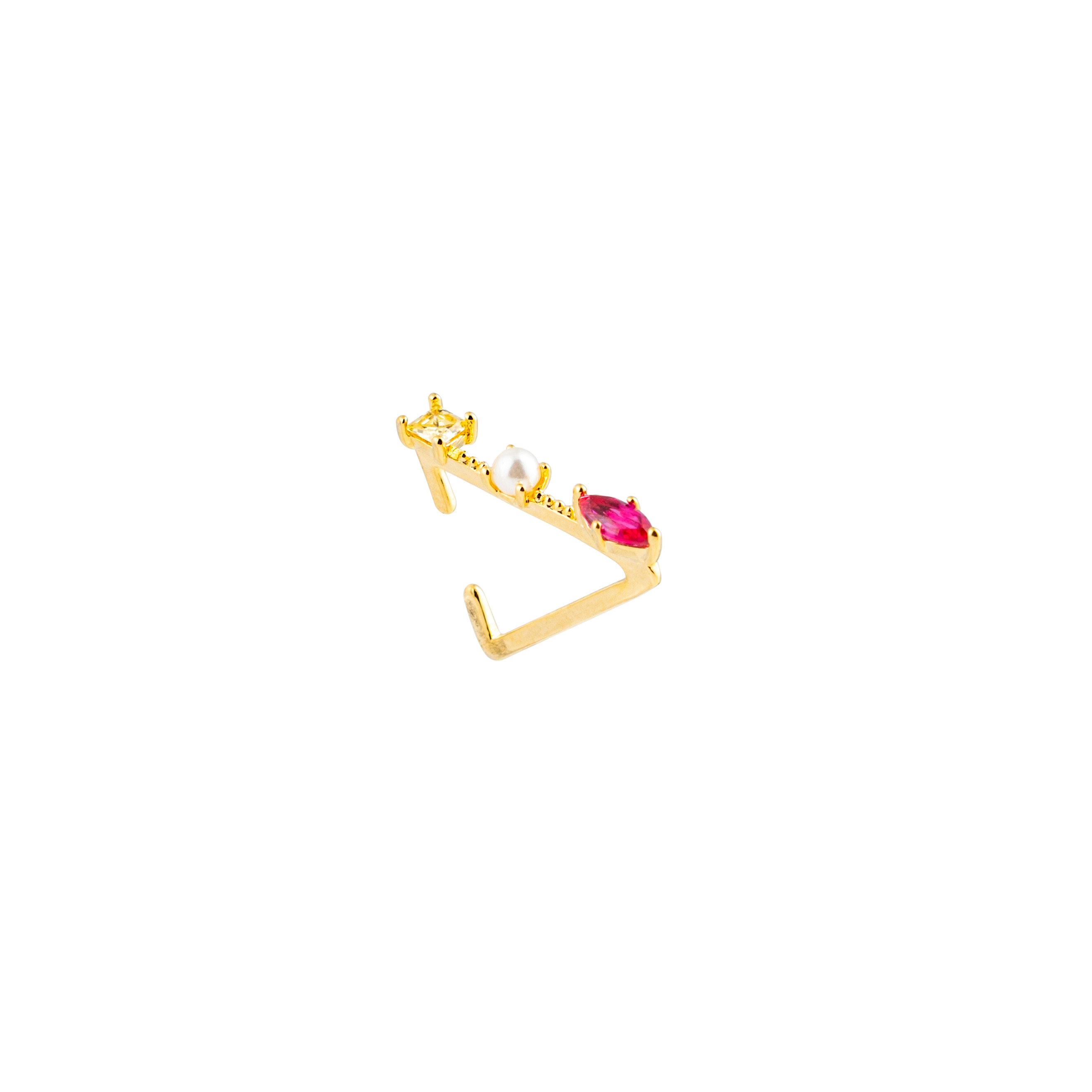 Triangular golden cuff with yellow and pink crystals