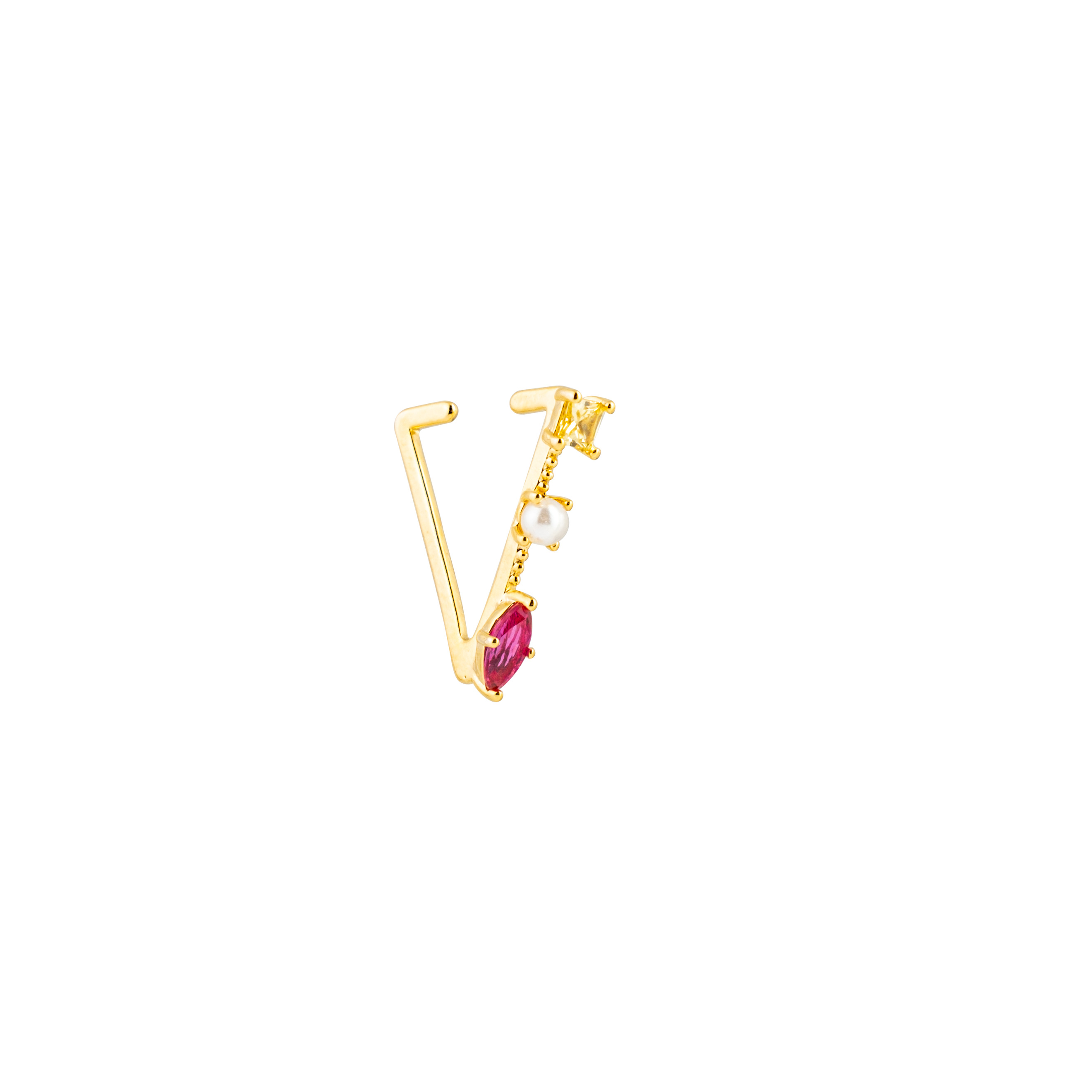 Triangular golden cuff with yellow and pink crystals