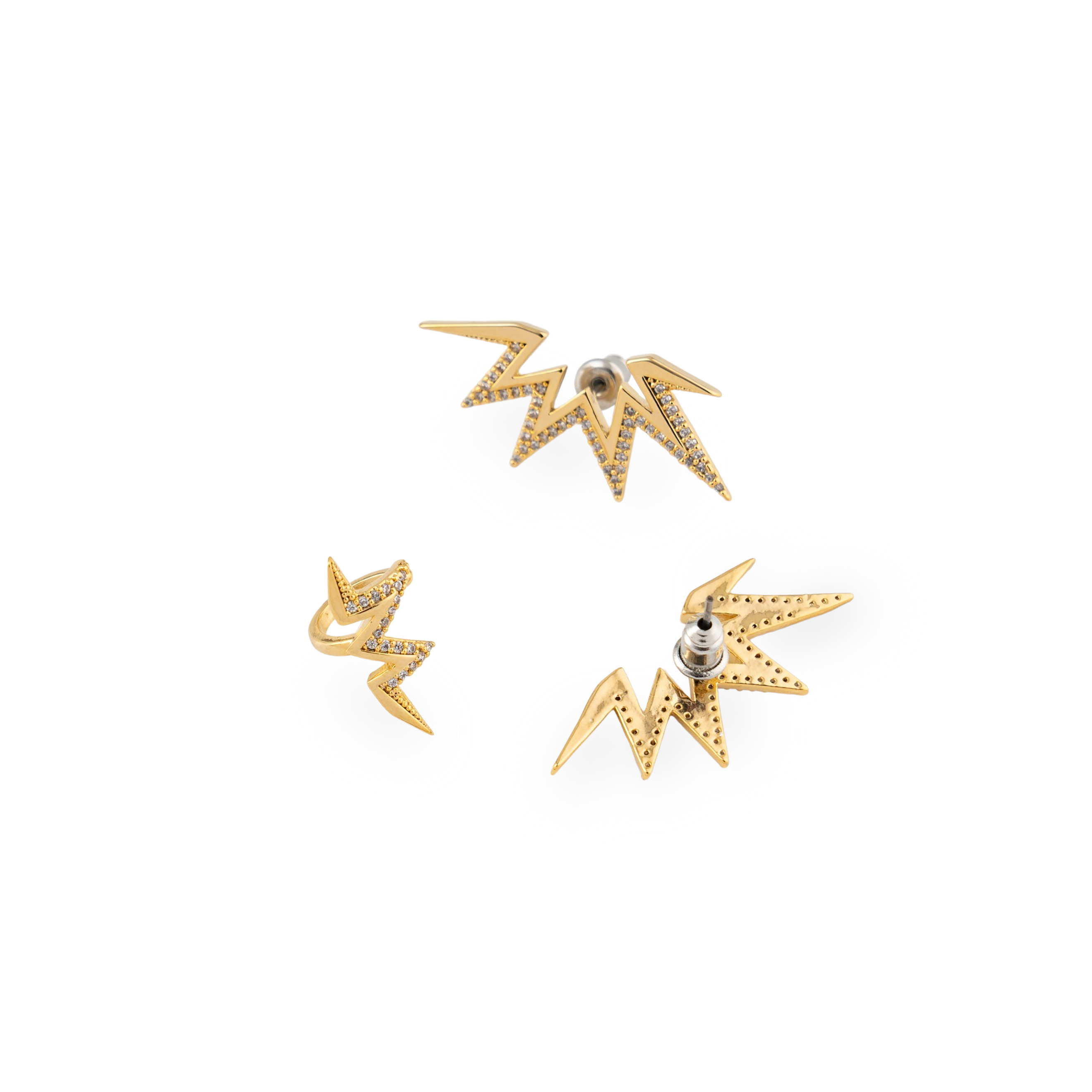 Golden set of earrings and cuff in the form of rays