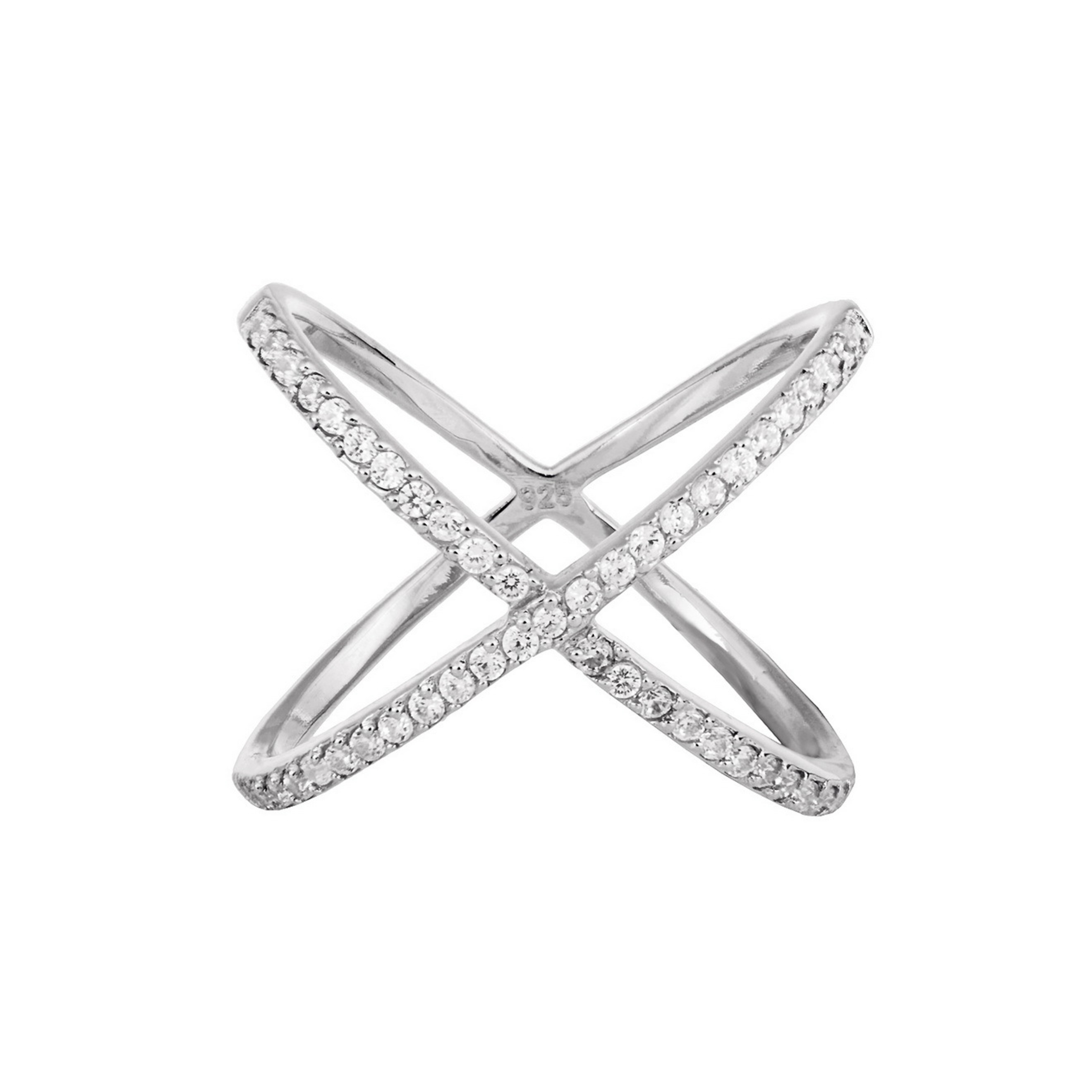 Серебряное мини кольцо Икс с фианитами