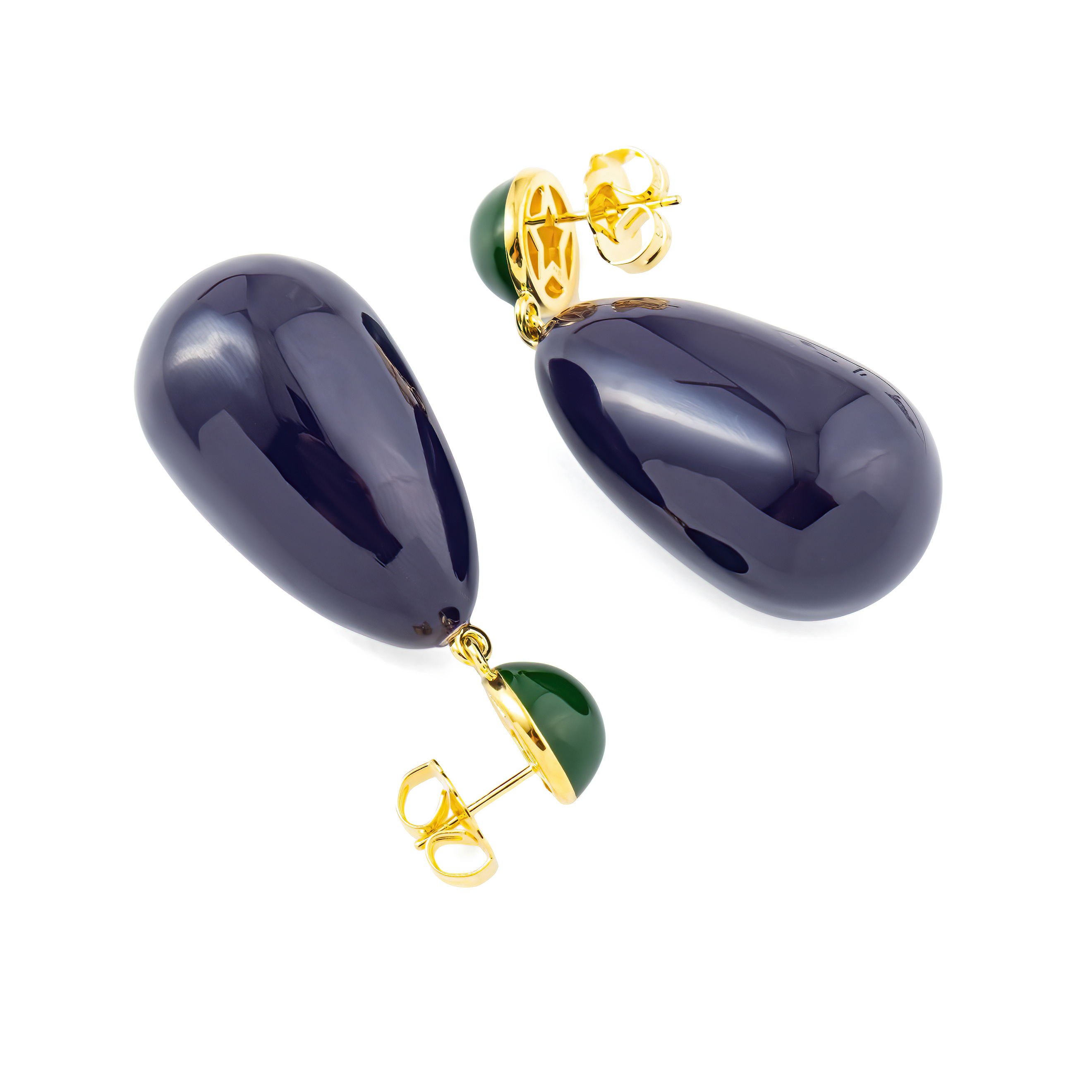 Large earrings with purple and green enamel